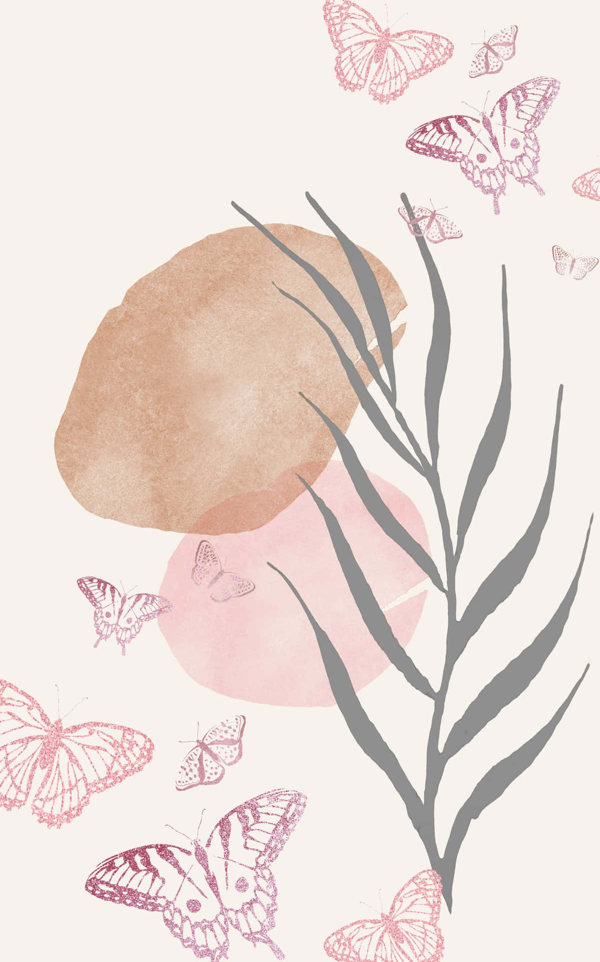 A Watercolor Illustration Of Butterflies And Leaves Wallpaper