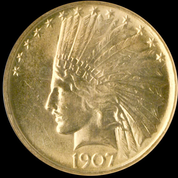 1907 Indian Head Gold Coin PNG