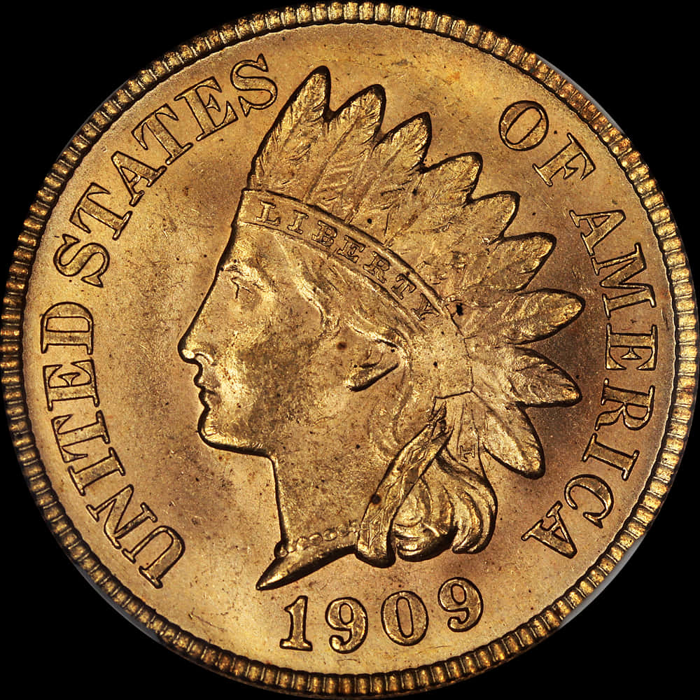1909 Indian Head Gold Coin PNG