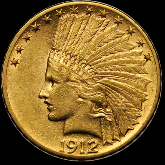 1912 Gold Indian Head Coin PNG