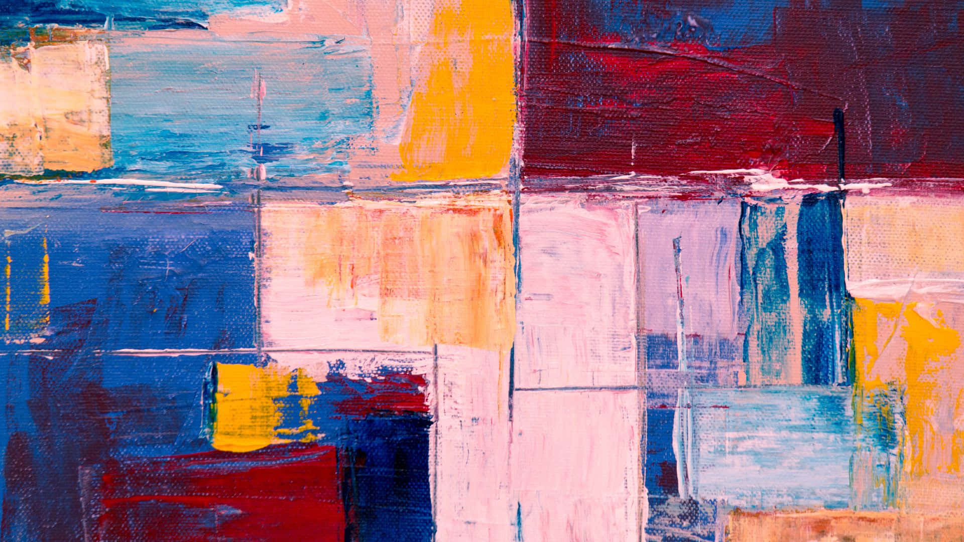 Abstract Painting With Blue, Yellow, And Red Squares Wallpaper