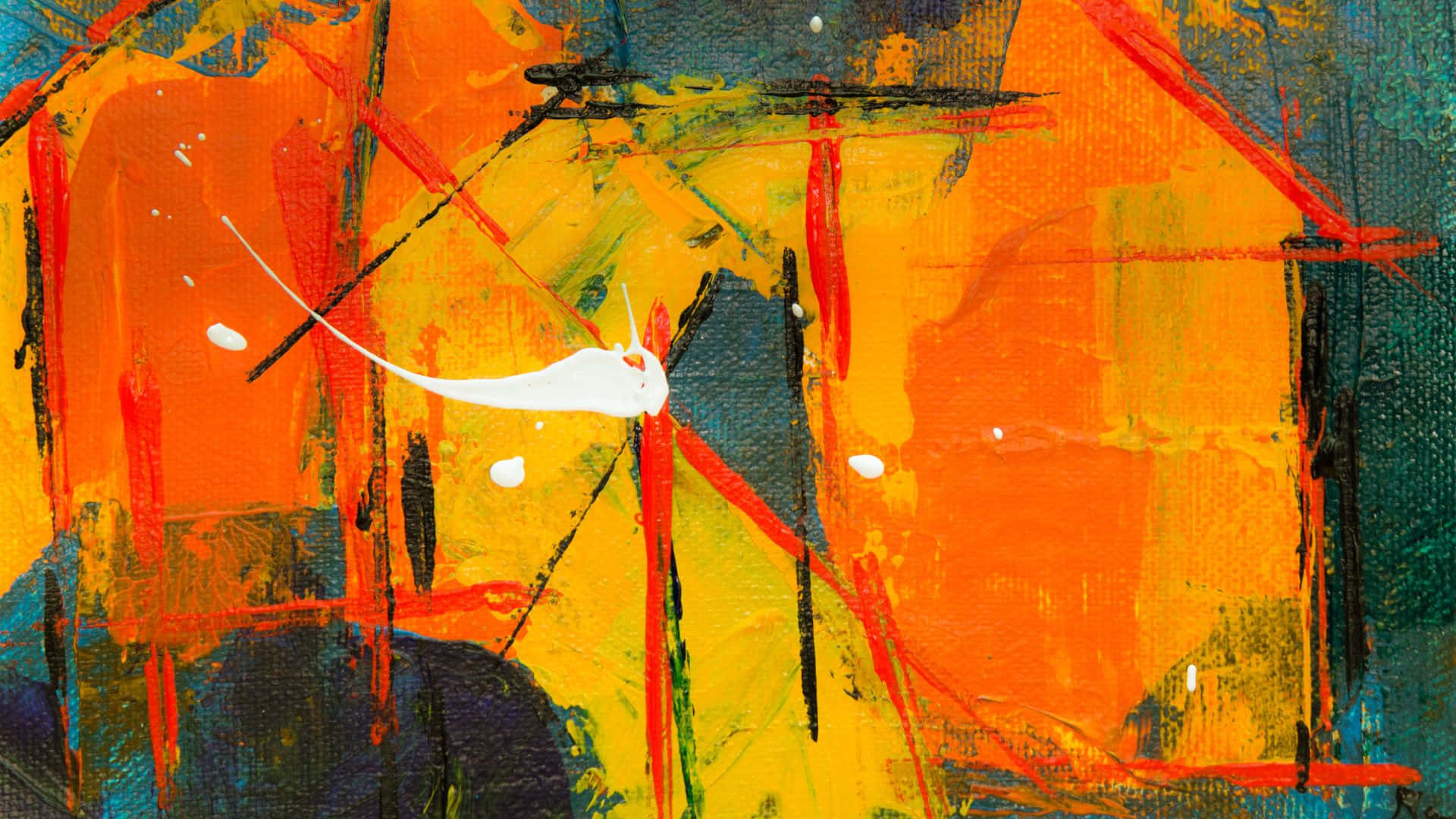 Et abstrakt maleri med lyse elementer komponeret i en imponerende række. Wallpaper
