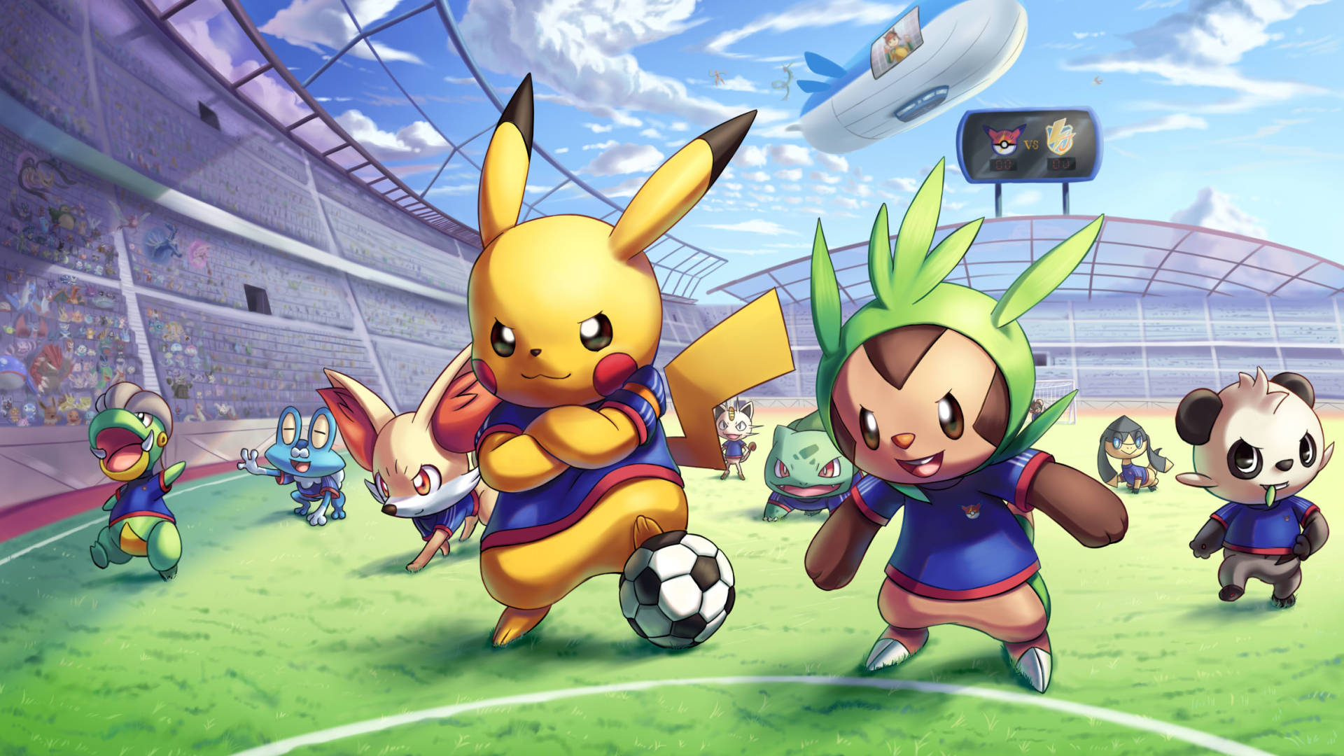 1920 X 1080 Anime Pokémon Soccer Match Wallpaper