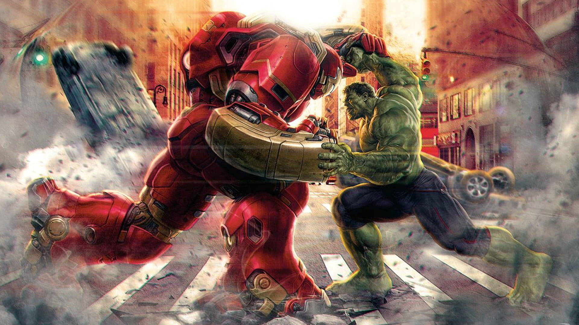 1920 X 1080 Avengers Iron Man Against Hulk Buster Wallpaper