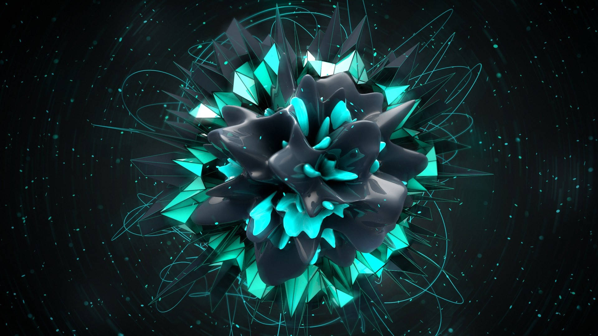 1920 X 1080 Gaming Abstract Turquoise And Black 3D Shape Wallpaper