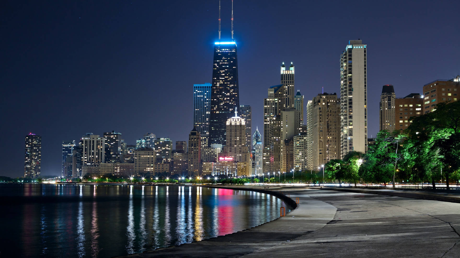 1920 X 1080 Night City Chicago Skyline