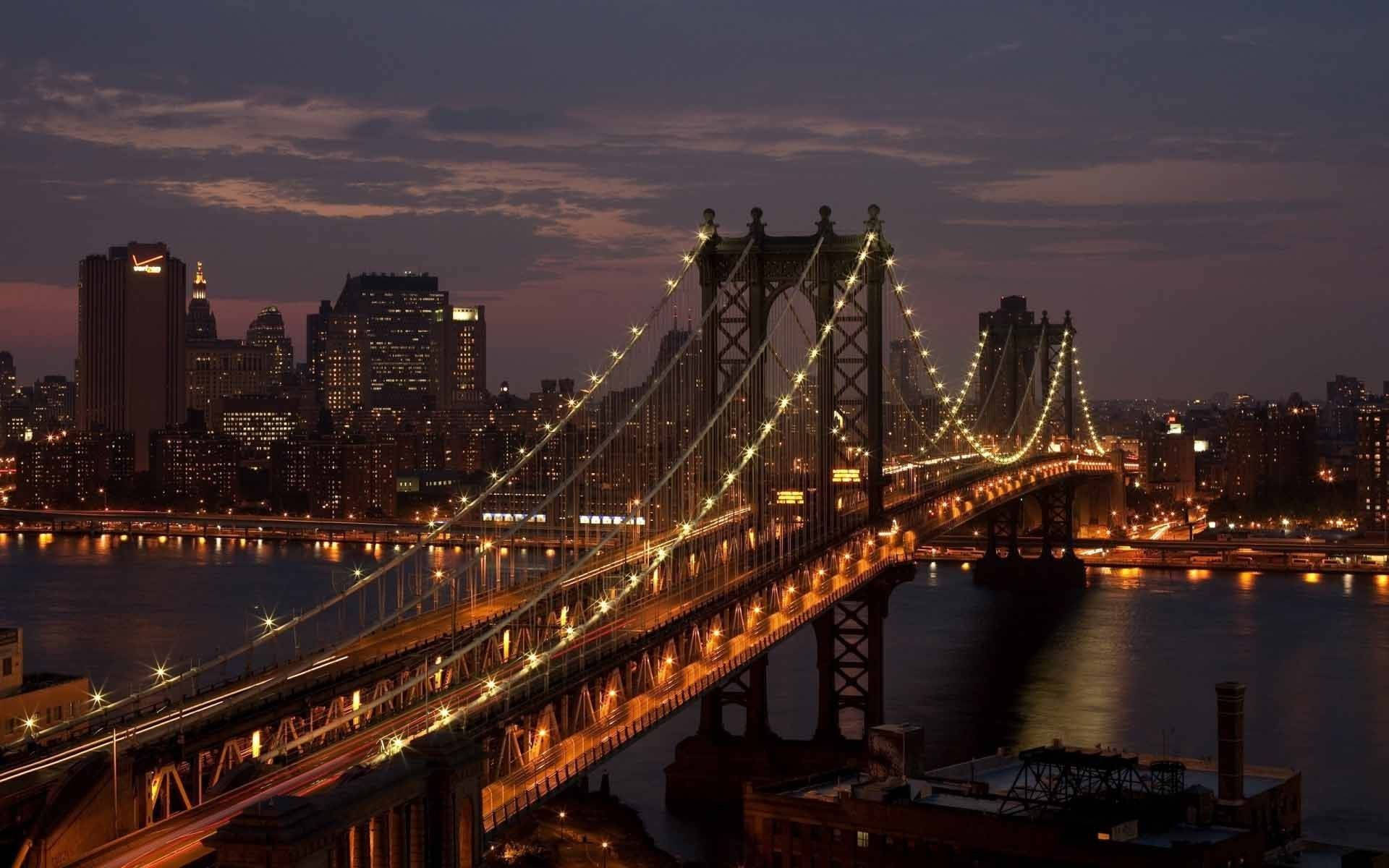 1920 X 1080 Night City Manhattan Bridge
