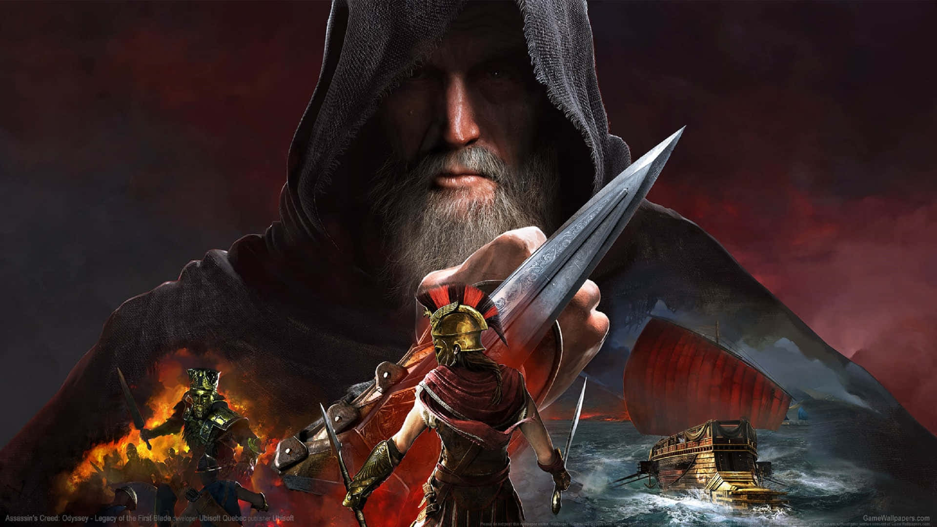 1920x1080bakgrundsbild För Assassin's Creed Odyssey Med Huvudbonaden