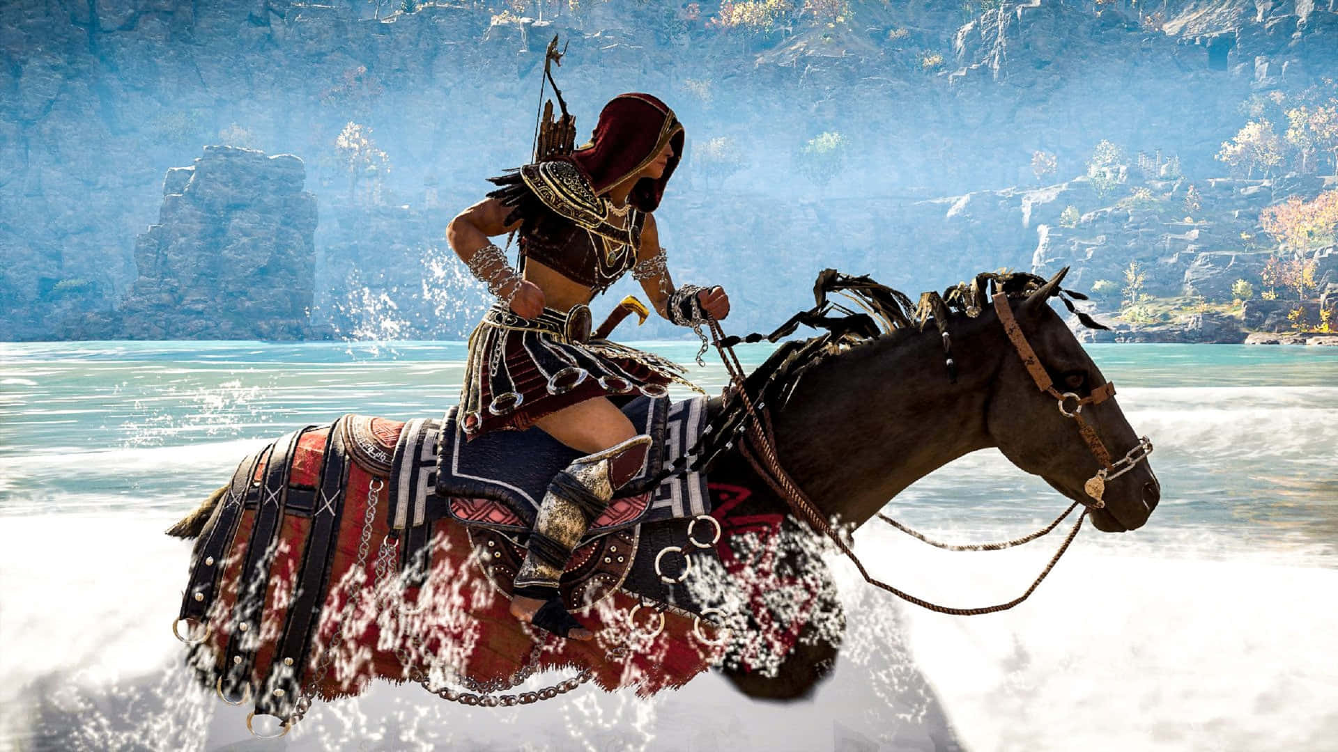 1920x1080sfondo Di Assassin's Creed Odyssey Con Protagonista In Sella A Cavallo.