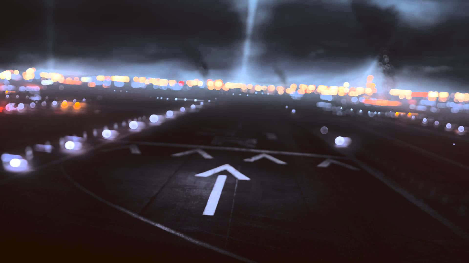 A Dark Night Scene With A Runway And Lights