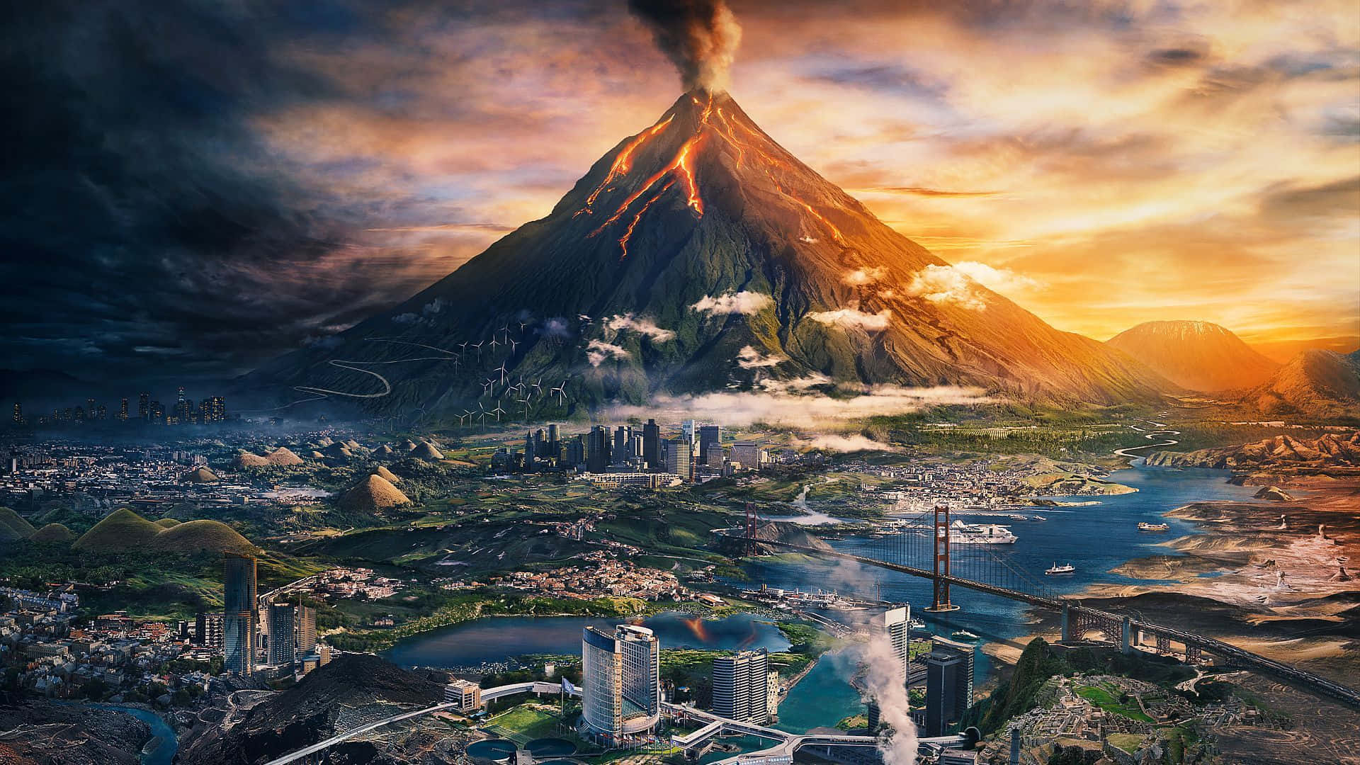 1920x1080 Civilization V Background An Erupting Volcano Background