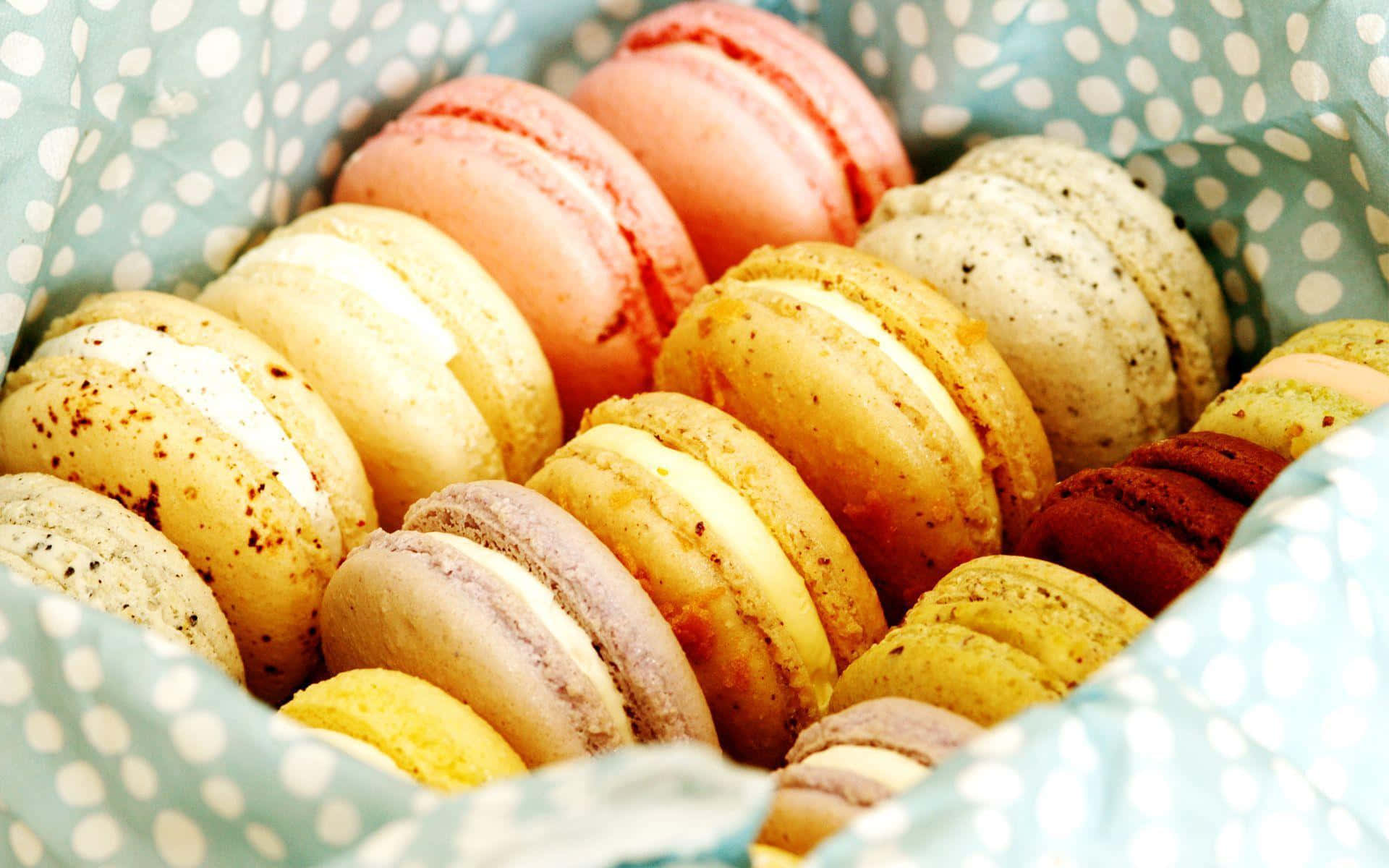 1920x1080 Cookies Background Macaron Cookies On A Small Basket