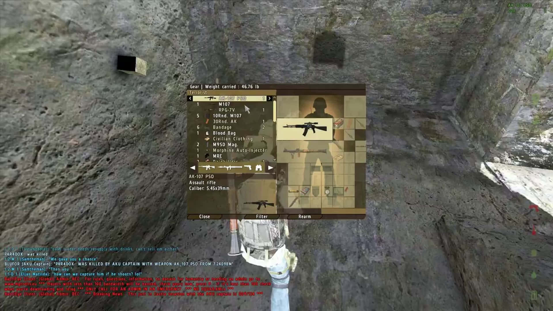A Screenshot Of A Game Showing A Gun In A Cave