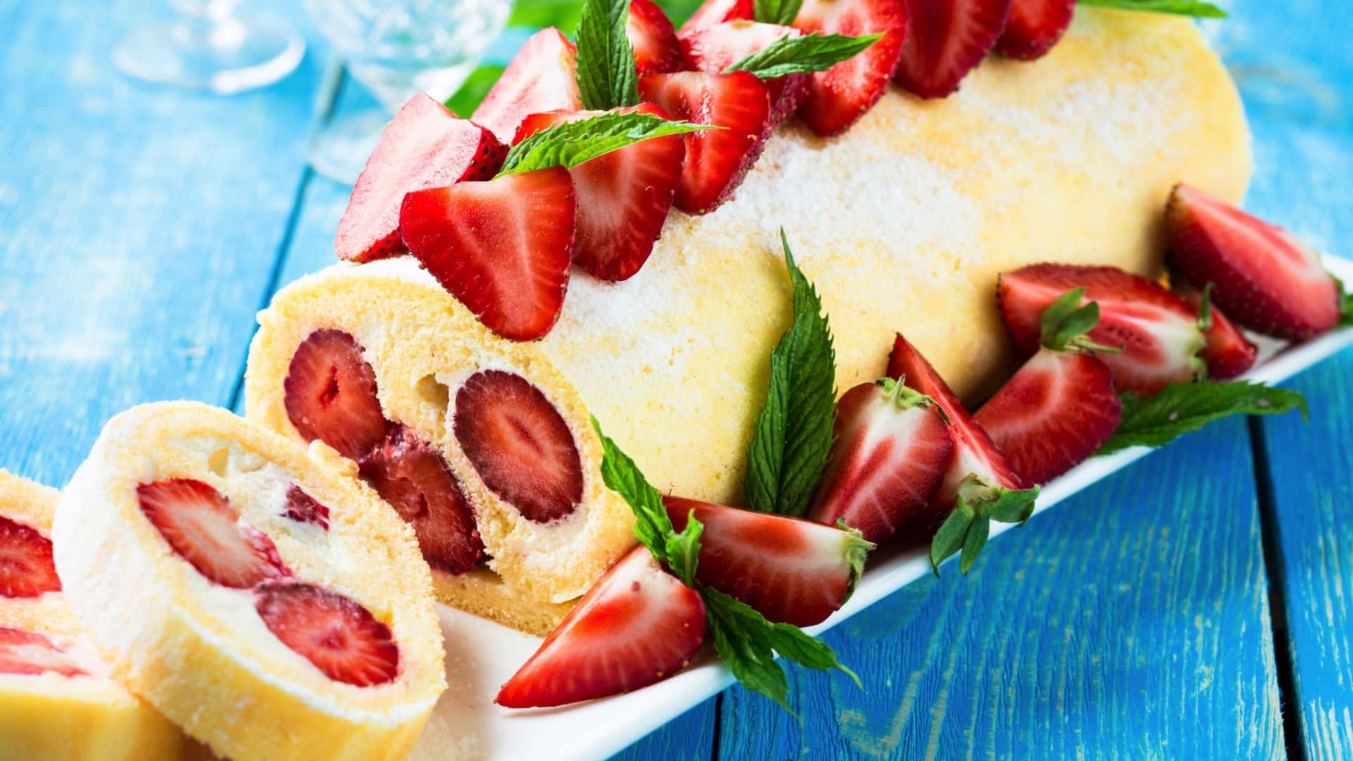 1920x1080 Desserts Background Strawberry Roll Cake
