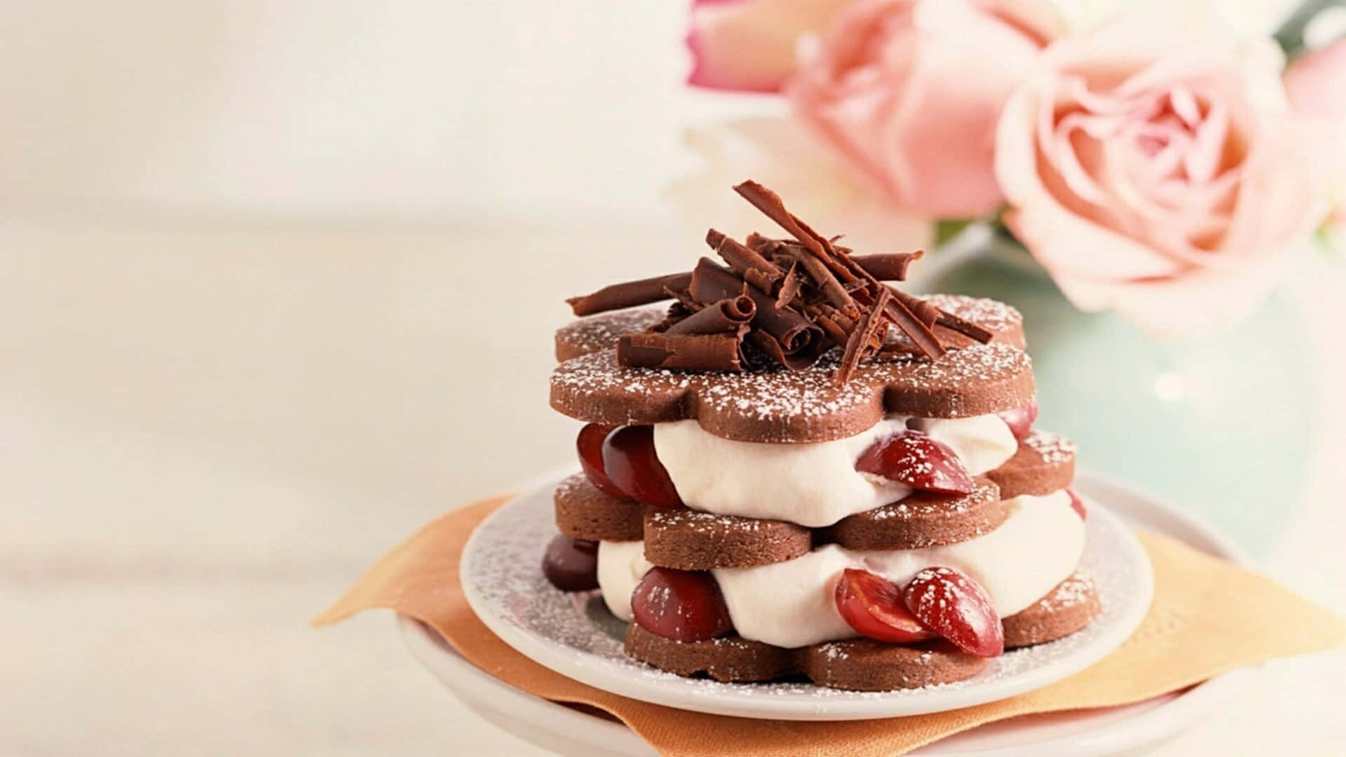 1920x1080 Desserts Background Cherry & Cream Cake Background
