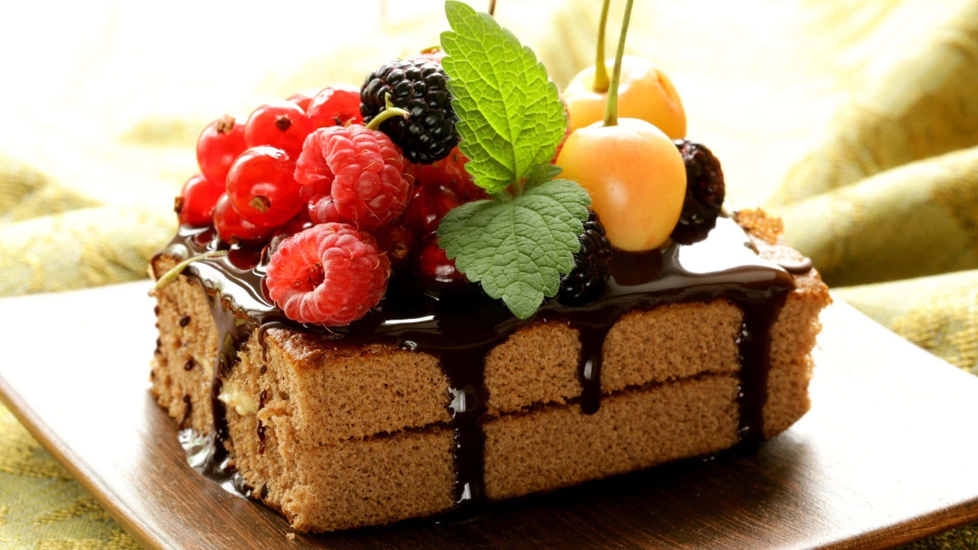 1920x1080 Desserts Background Chocolate Fruit Cake Background
