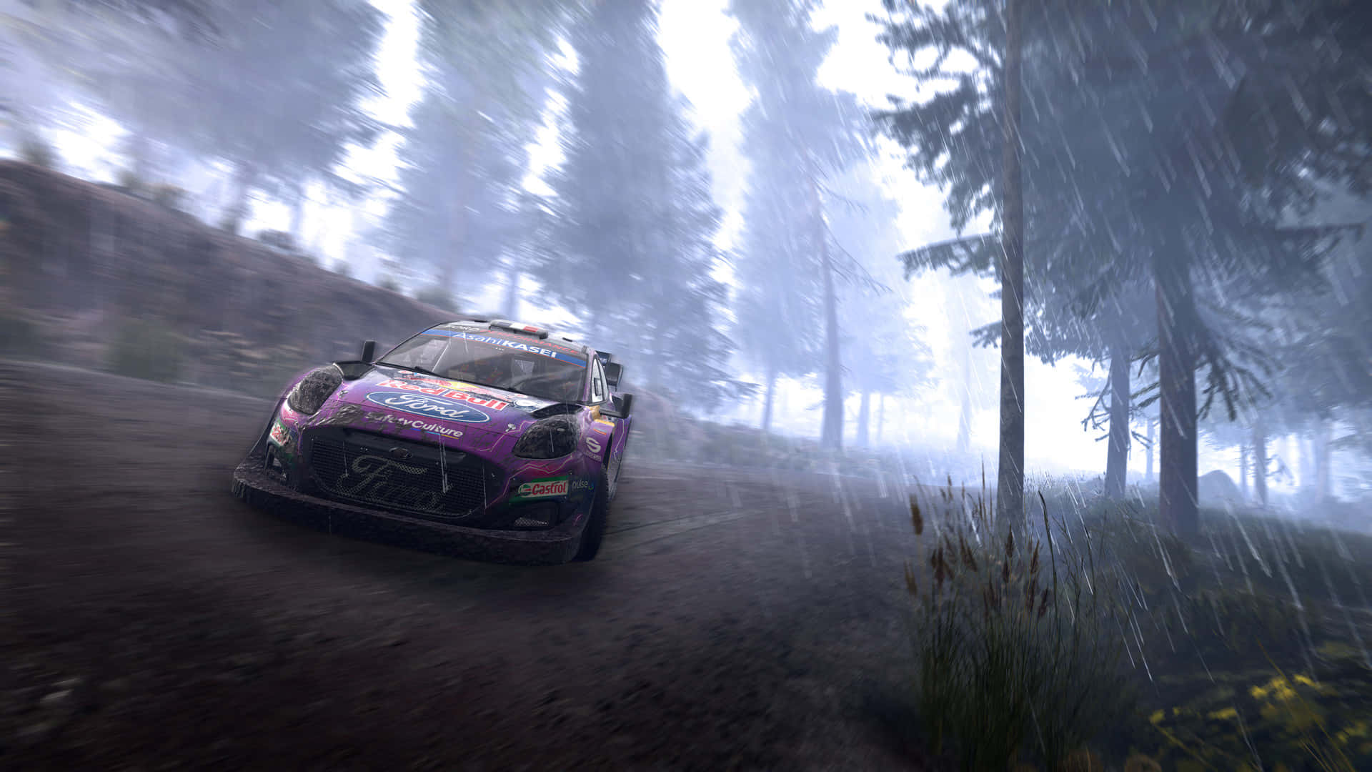 A Rally Car Driving Through The Forest