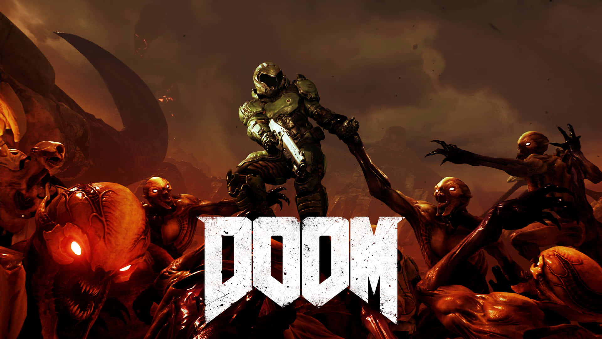 1920x1080 Doom Doomguy Fighting Monsters Background