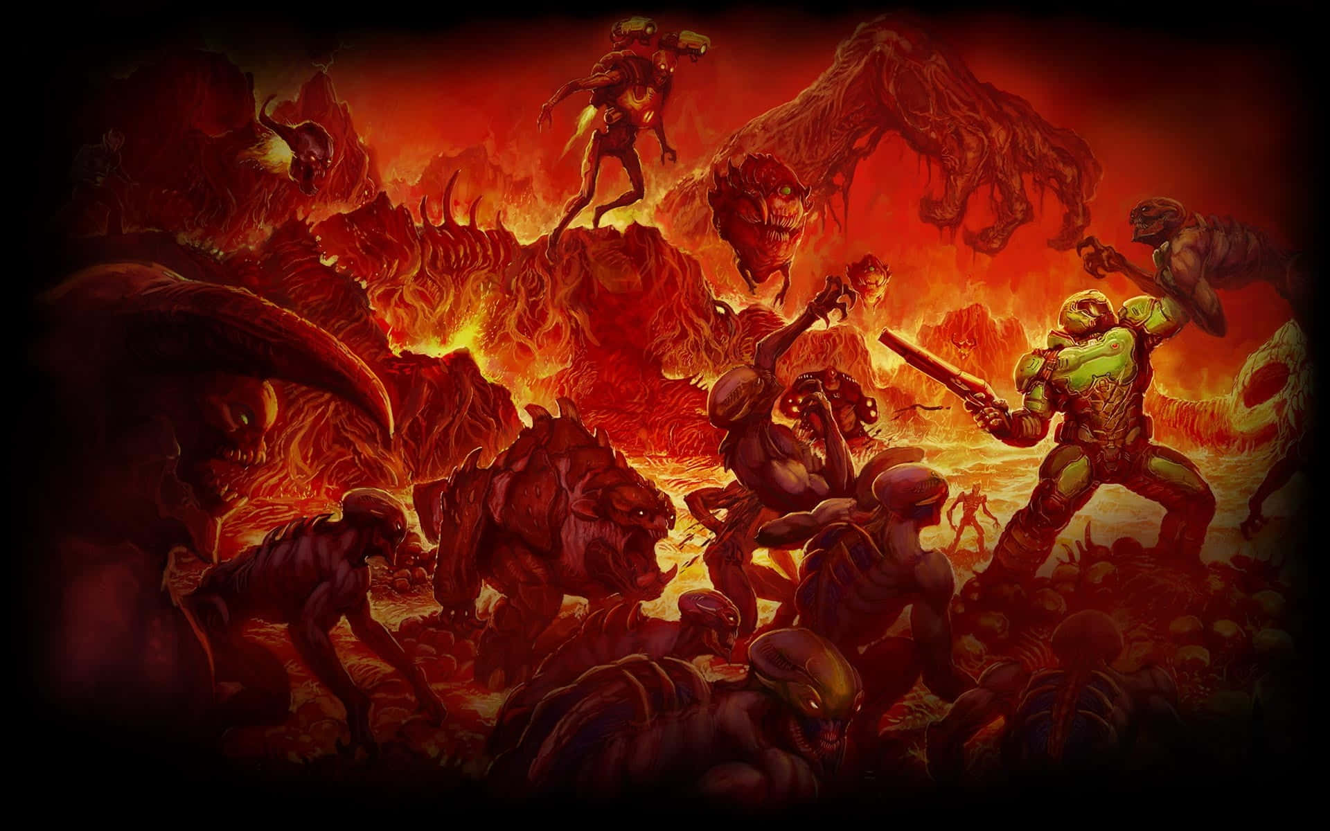 1920x1080 Doom Marine Fighting In Hell Background