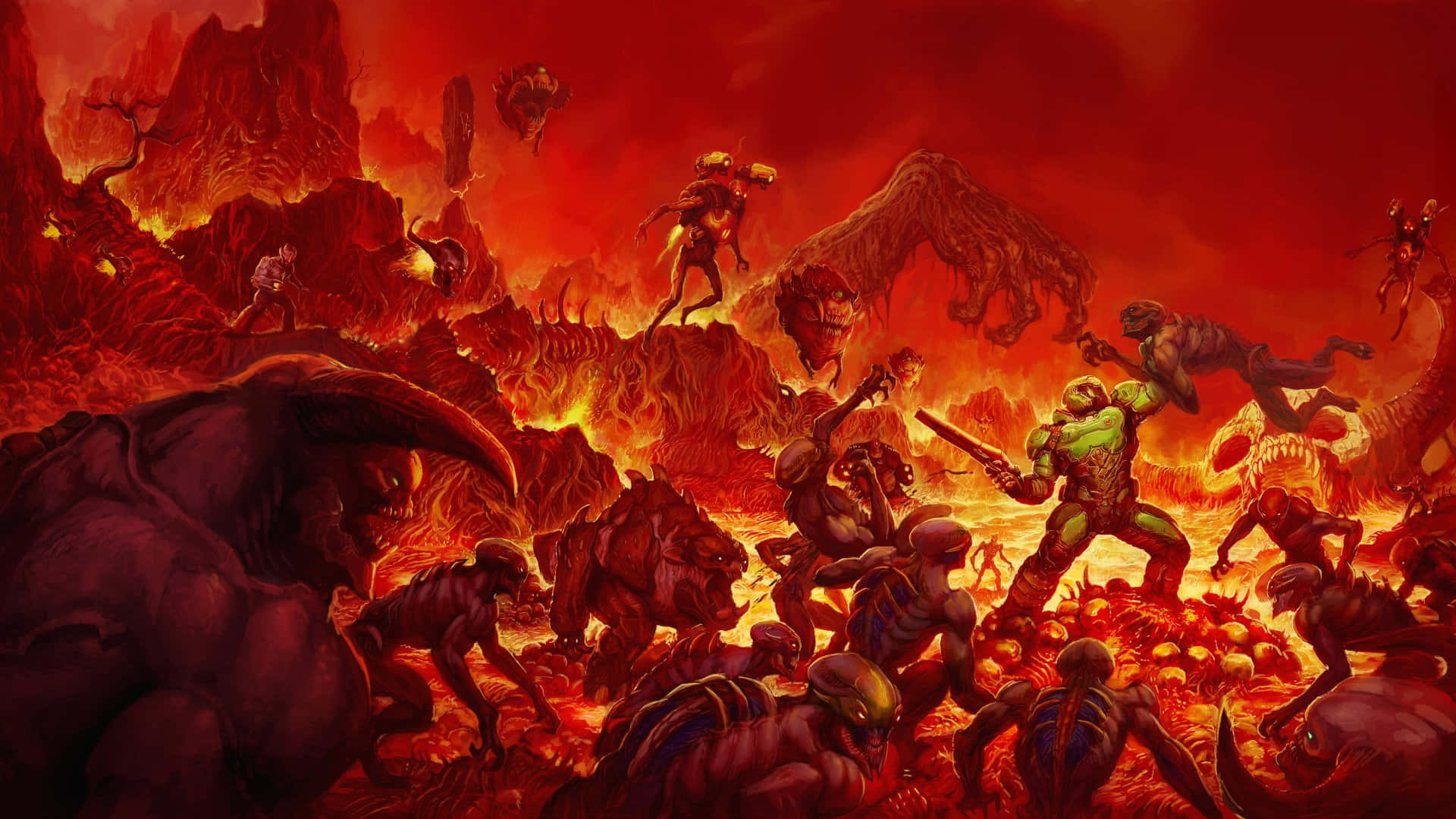 1920x1080 Doom Doomguy Red Hell Background