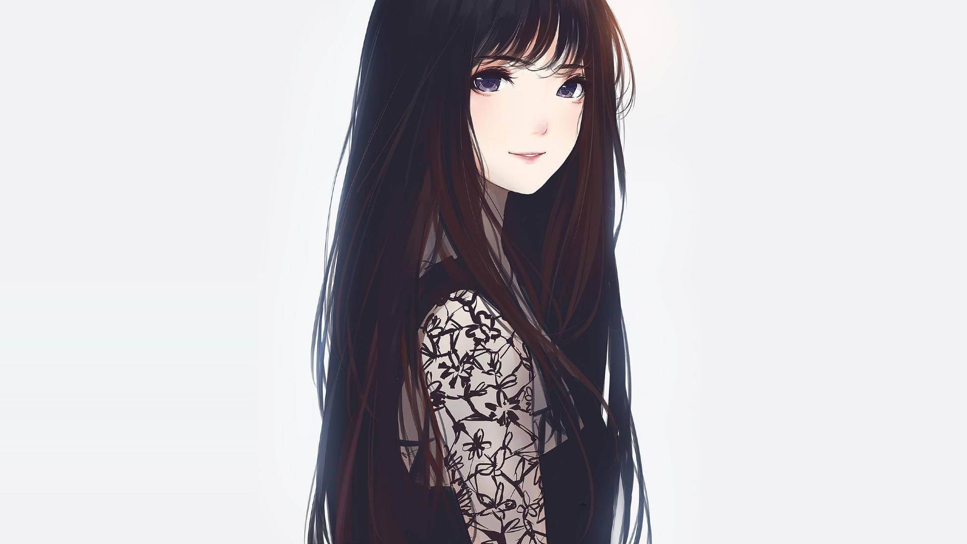 1920x1080 Full Hd Anime Girl In Black Wallpaper