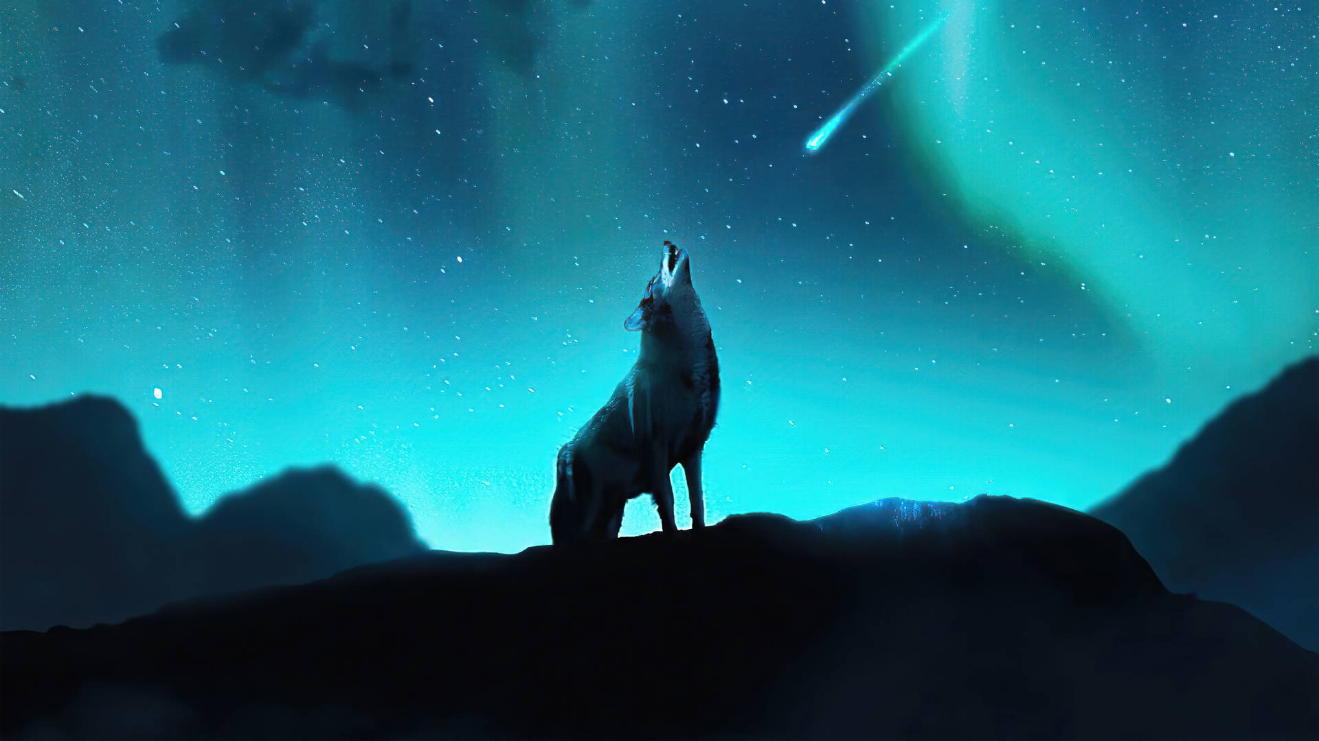 1920x1080 Hd Howling Wolf Aurora Borealis Background