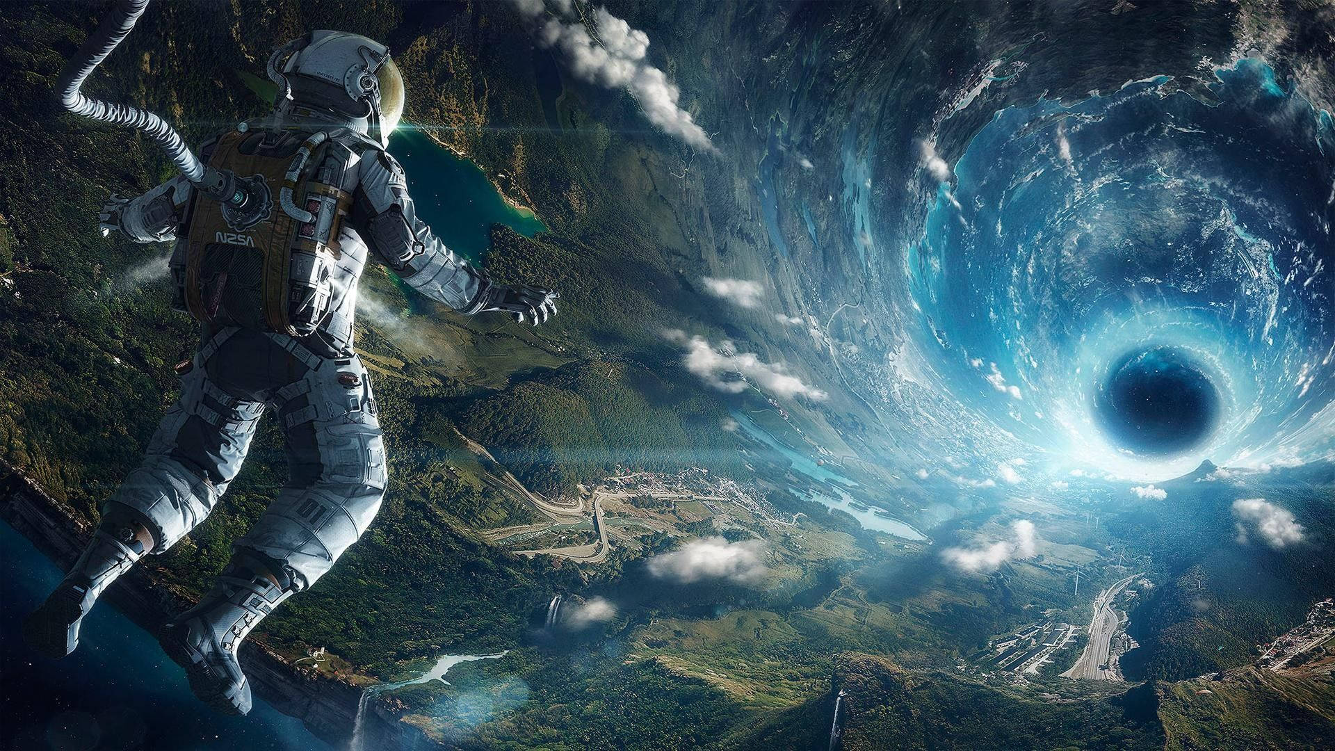 Astronaut And Wormhole 1920x1080 HD Space Wallpaper