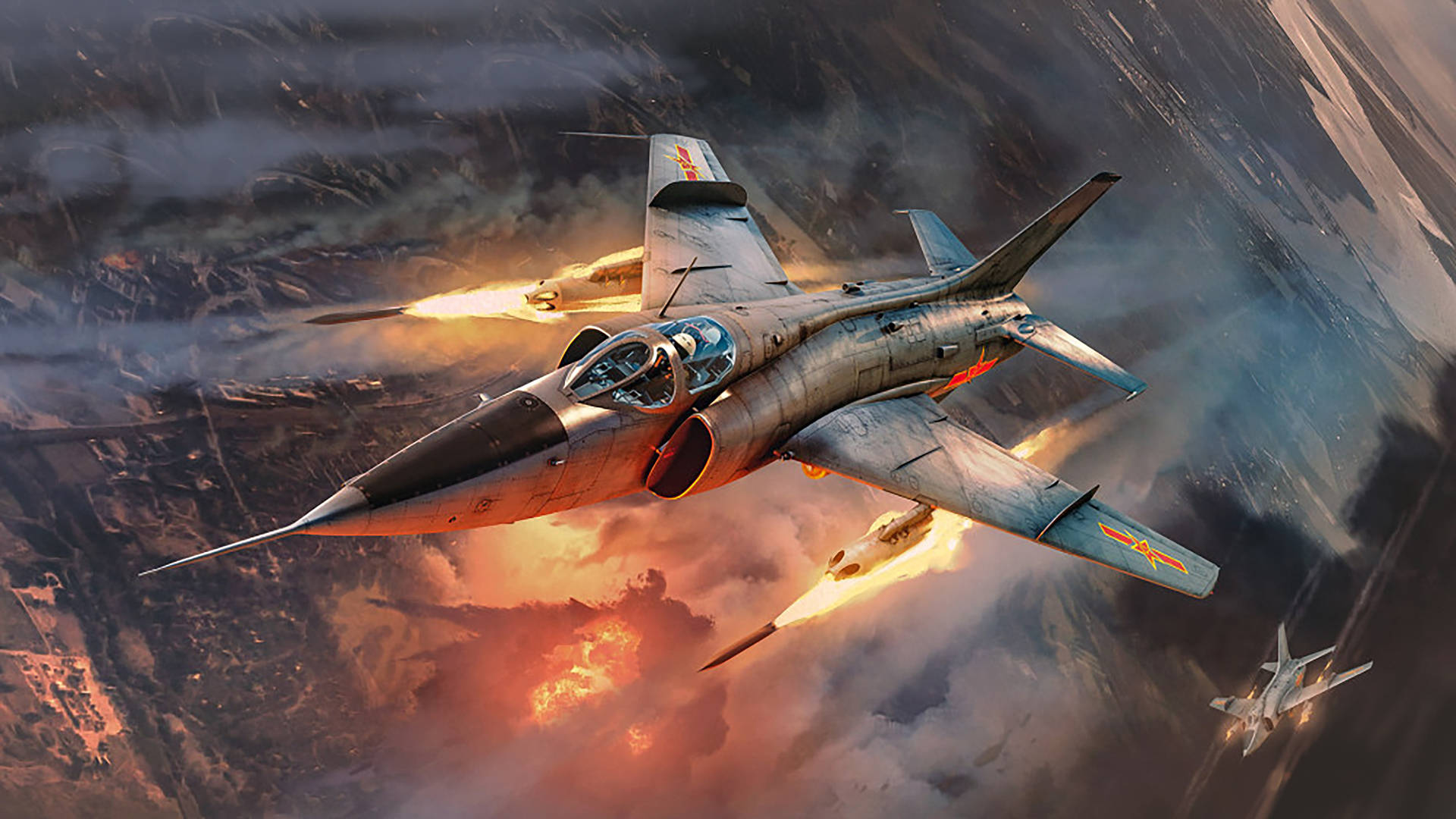 Moderne Fighter Jet svirrer på Mach hastighed Wallpaper