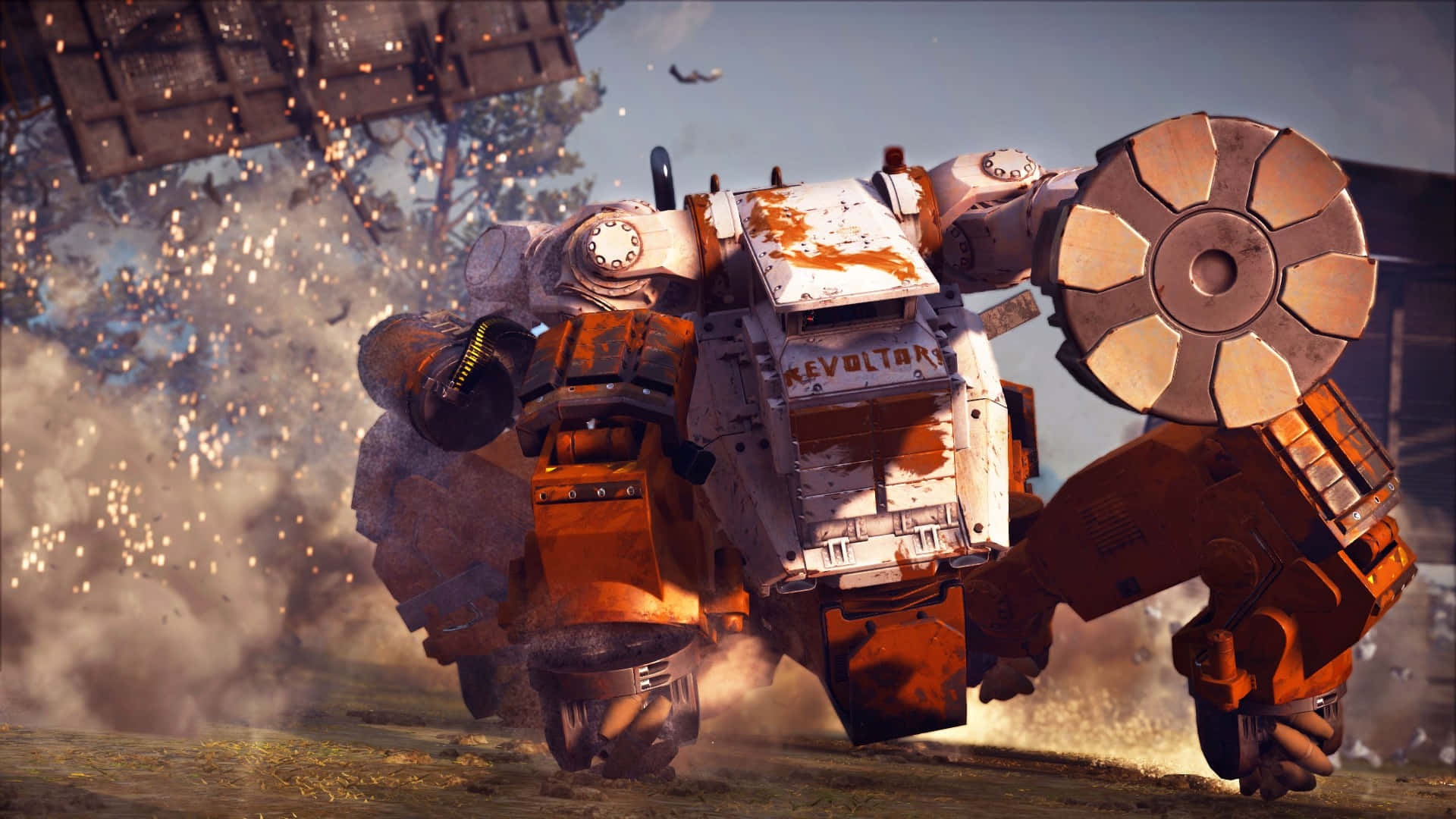 A Large Orange Robot Is Fighting With A Large Orange Robot
