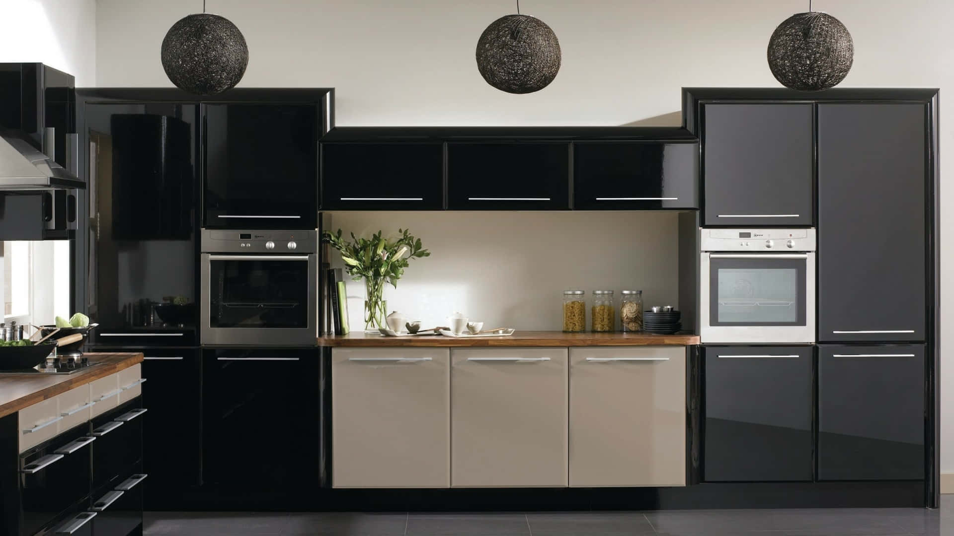 Download Glossy Black Cabinets 1920x1080 Kitchen Background ...
