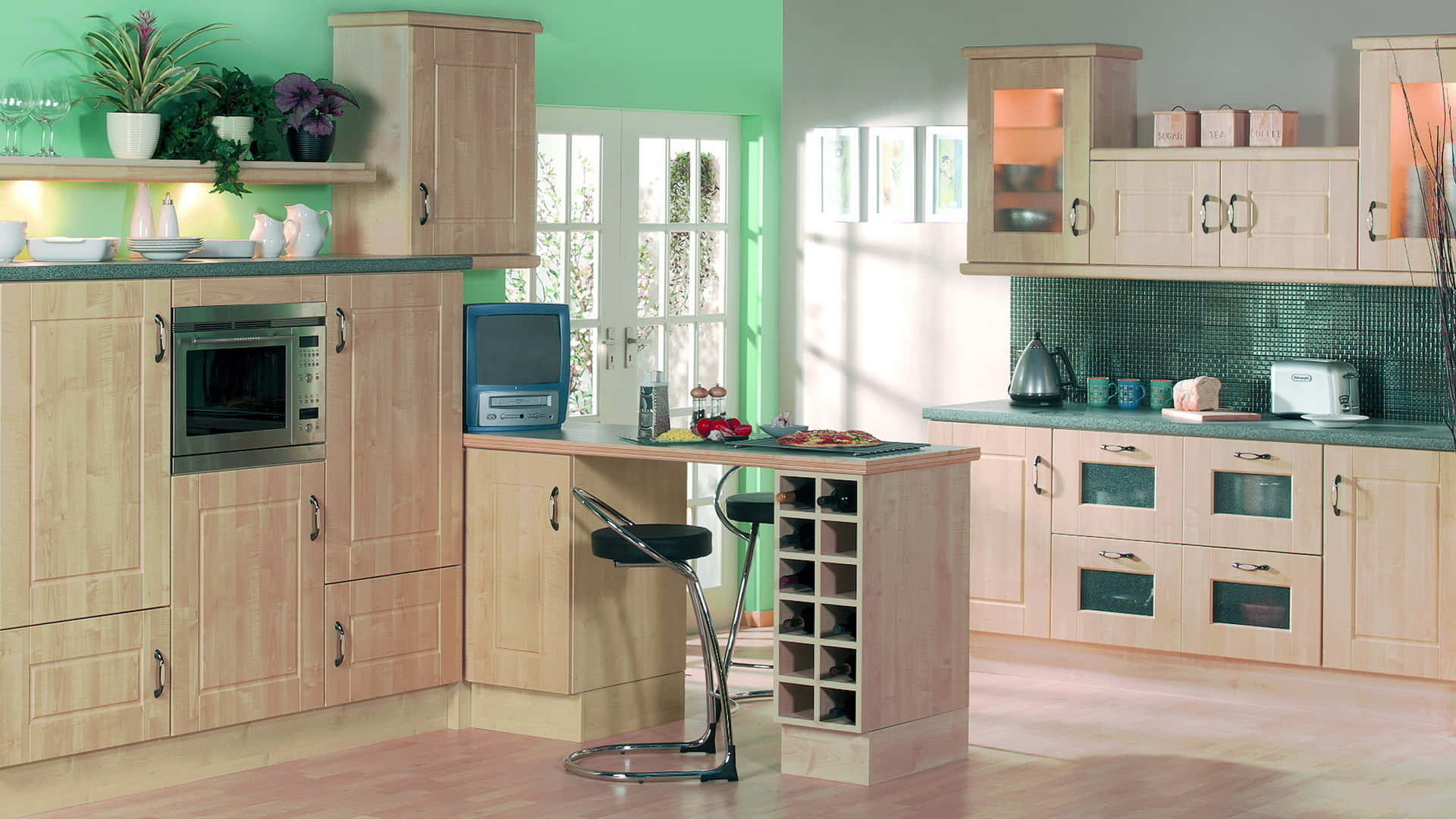 Cabinets With Green Countertop 1920x1080 Kitchen Background
