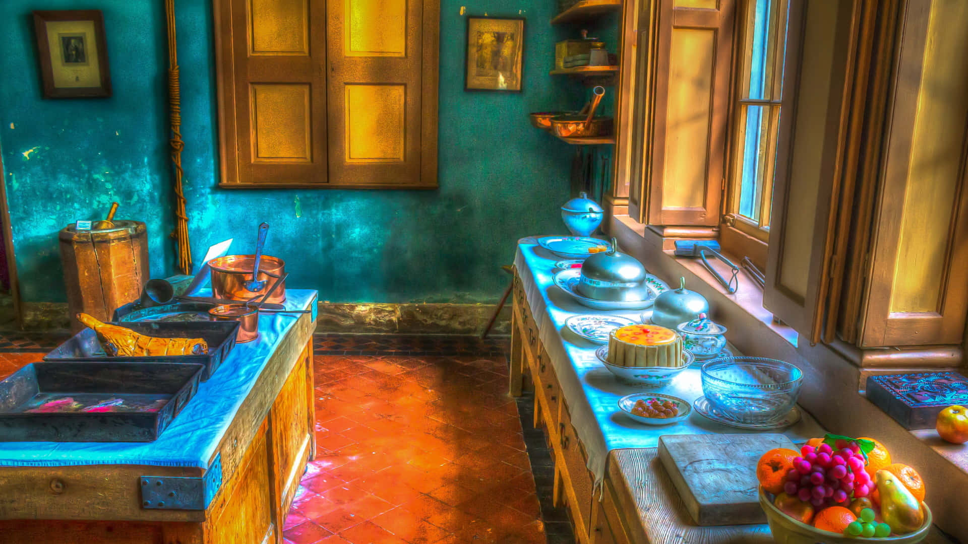 1920x1080 Kitchen With Various Dishes Background