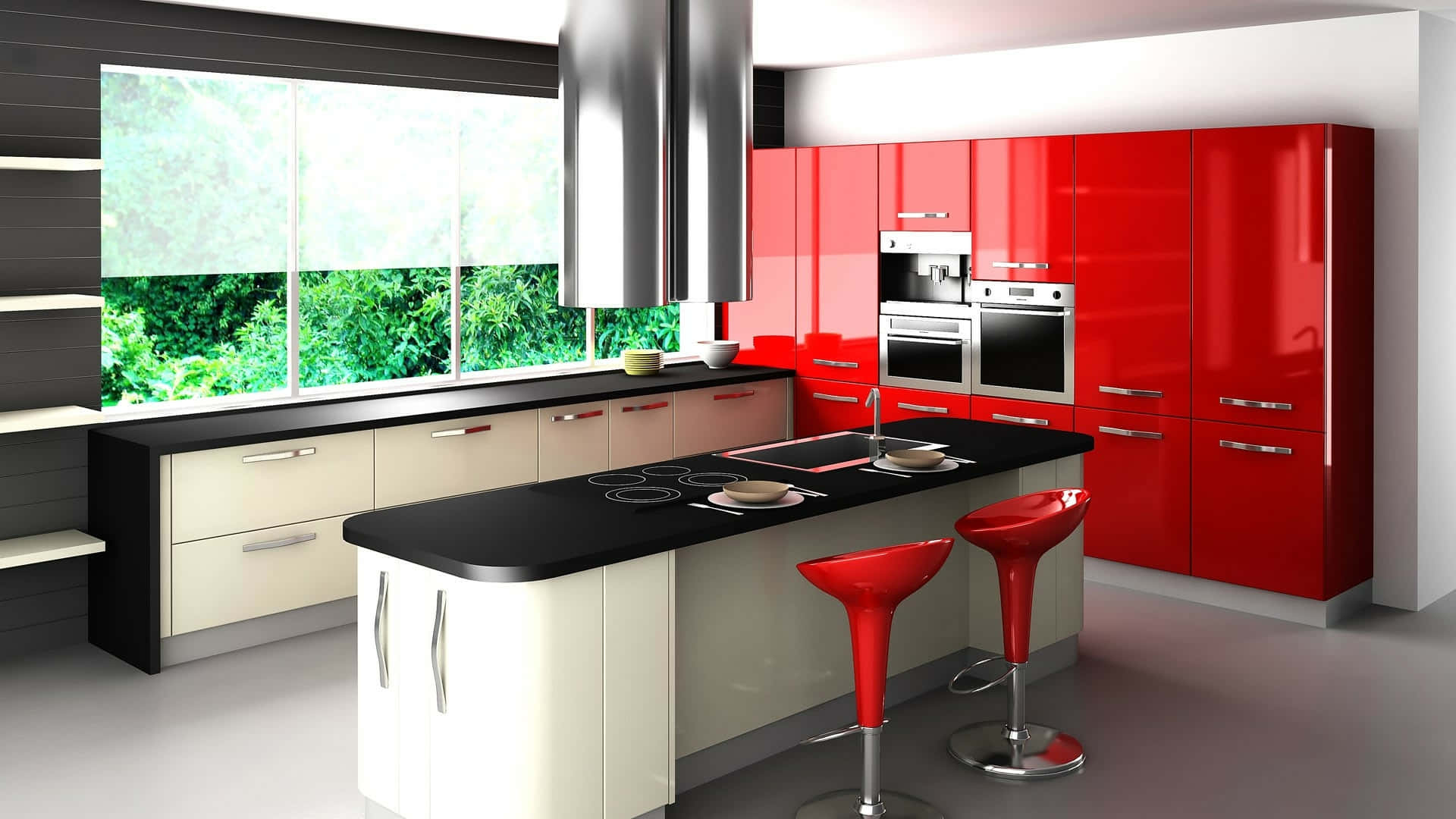 Red And White Cabinets 1920x1080 Kitchen Background