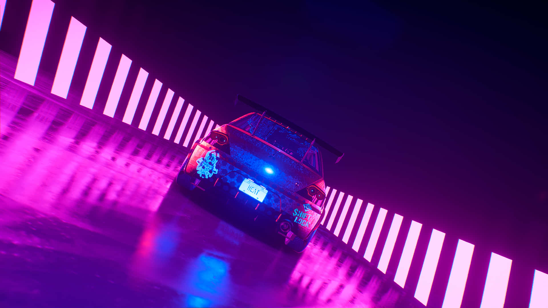 Einauto Fährt Durch Einen Tunnel Mit Neonlichtern.