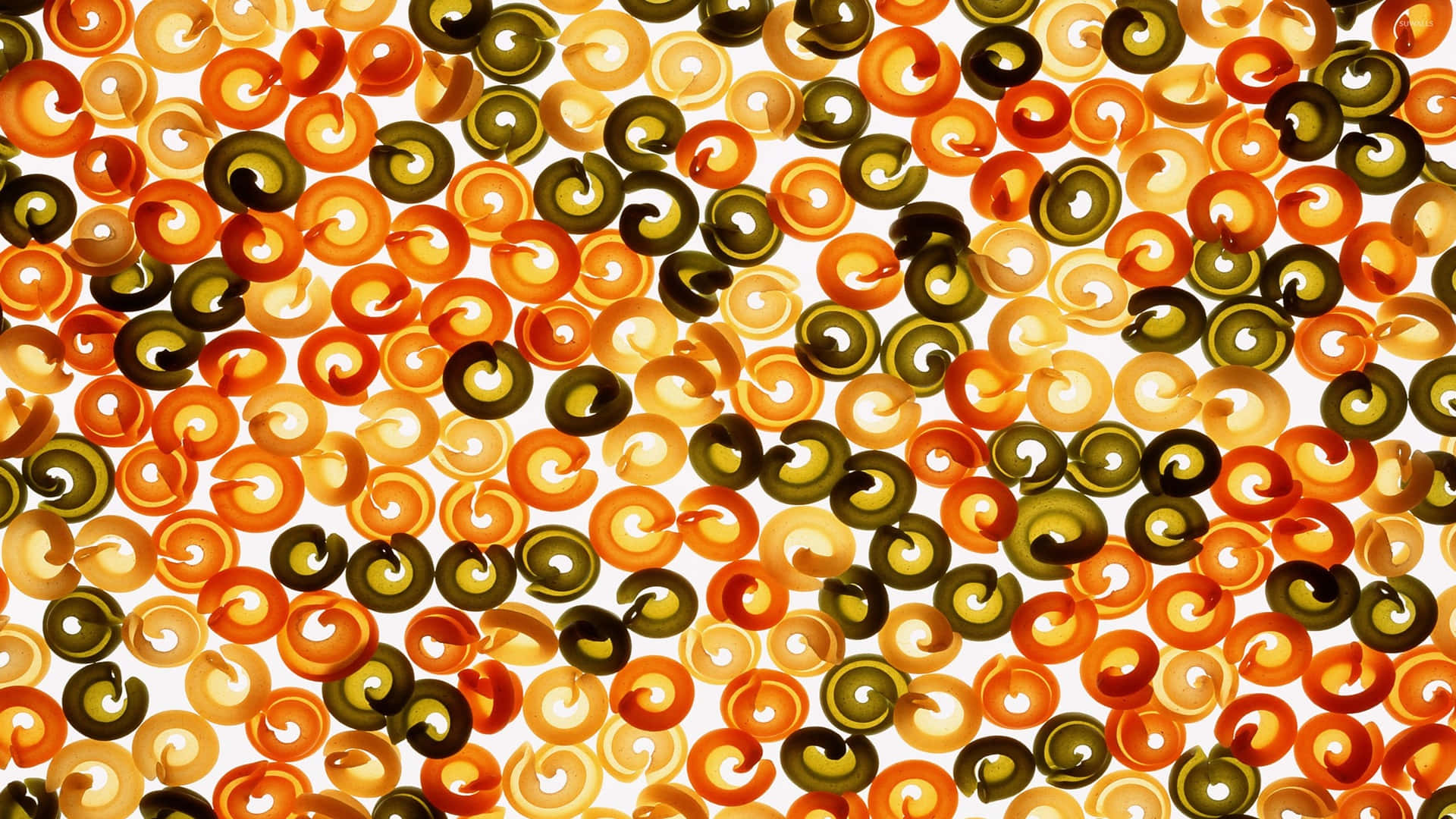 A White Background With Orange And Green Circles