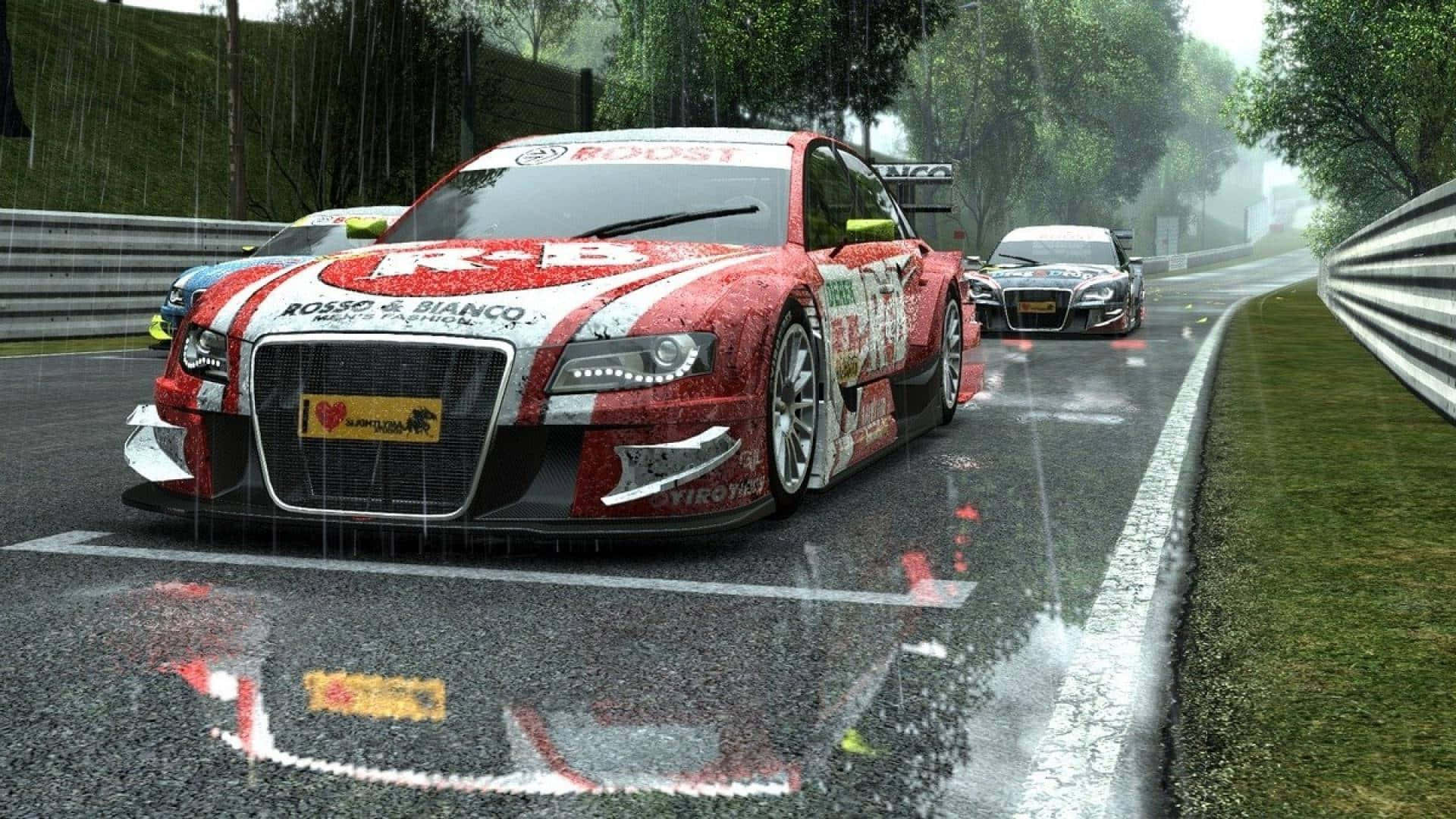 A driver competes in Project Cars on a prominent race track.