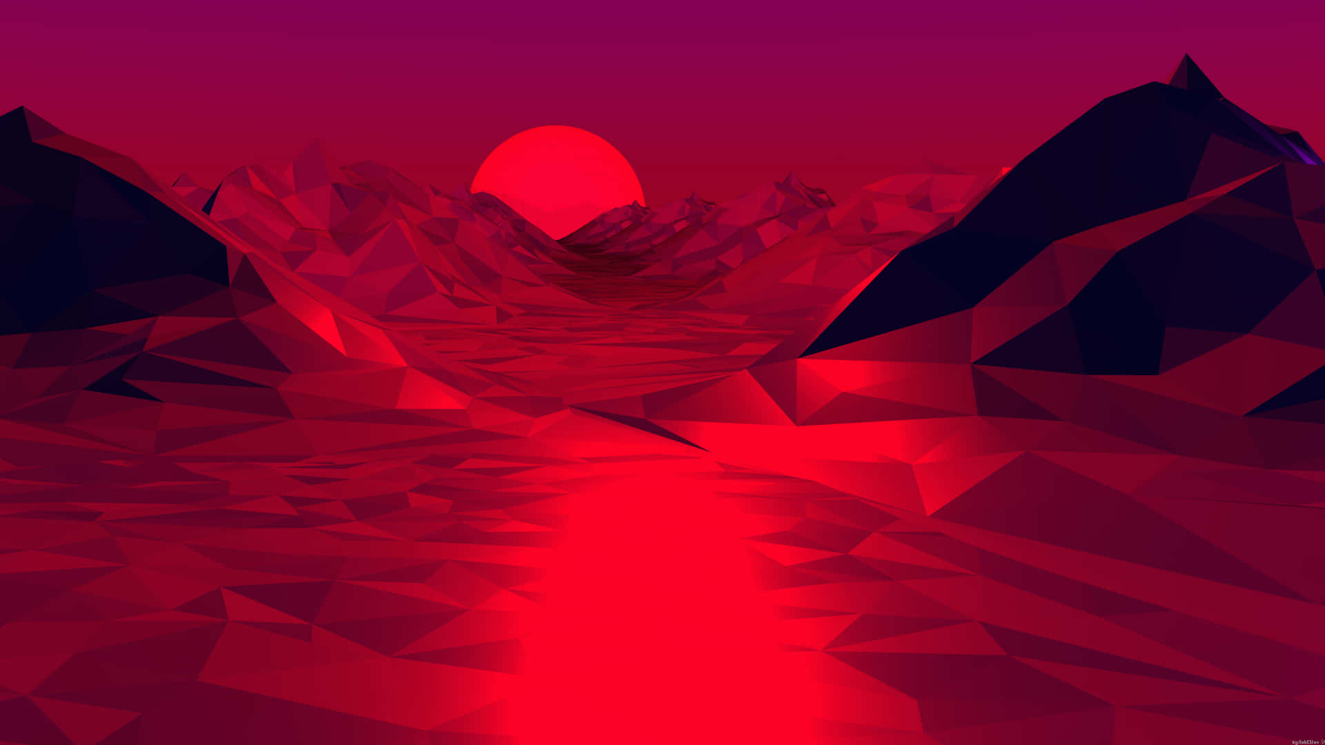 1920x1080 Red Abstract Mountain & Sunset Wallpaper