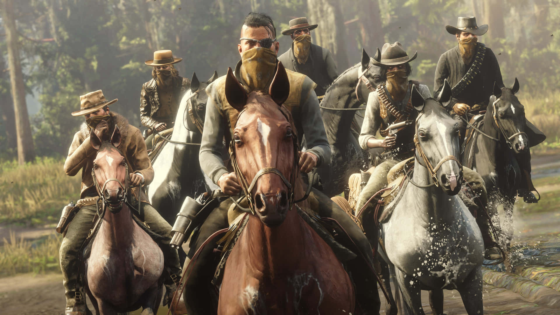 Sheriffs And Horses Forest 1920x1080 Red Dead Redemption 2 Background