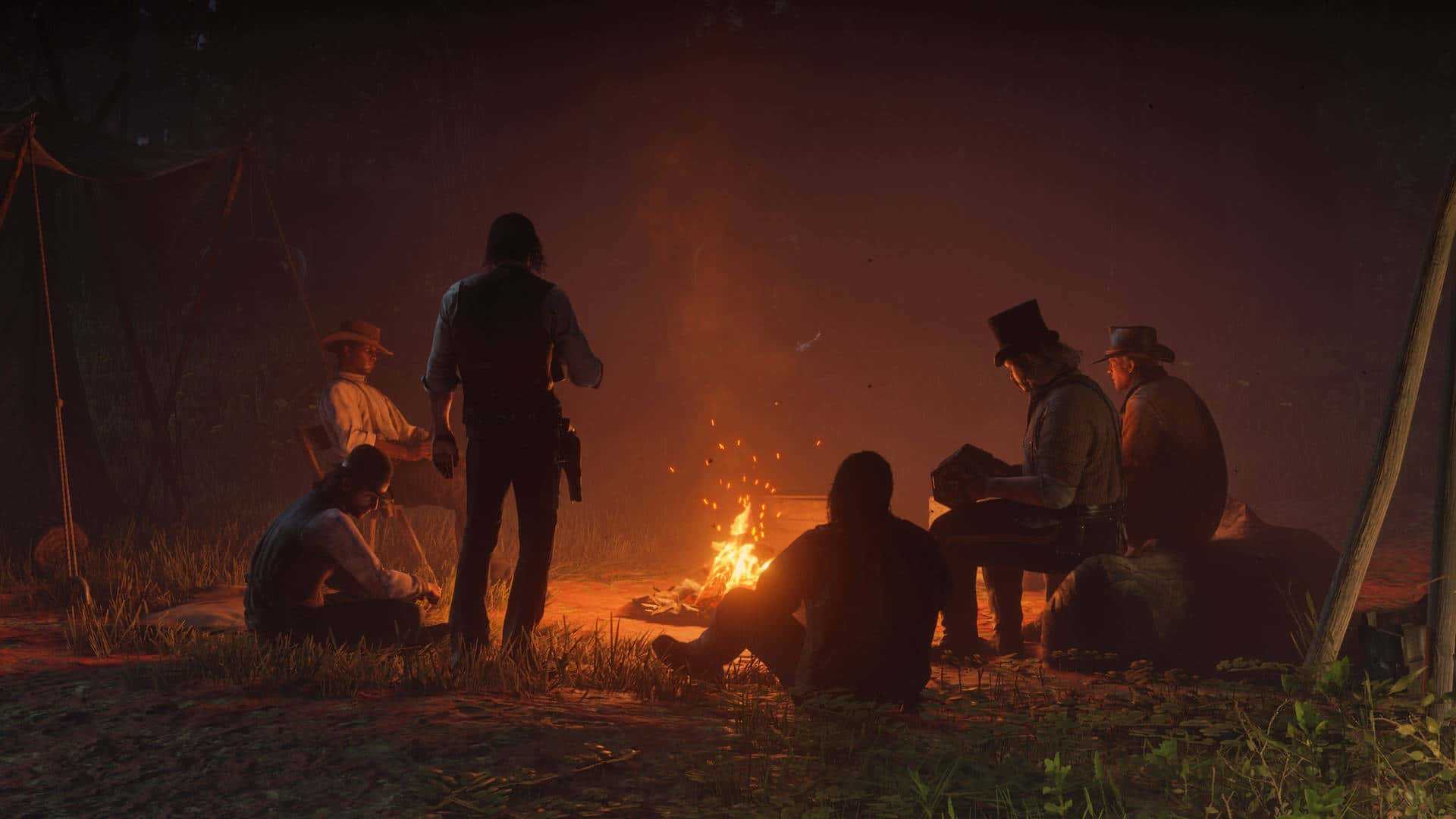 Characters Bonfire Night 1920x1080 Red Dead Redemption 2 Background