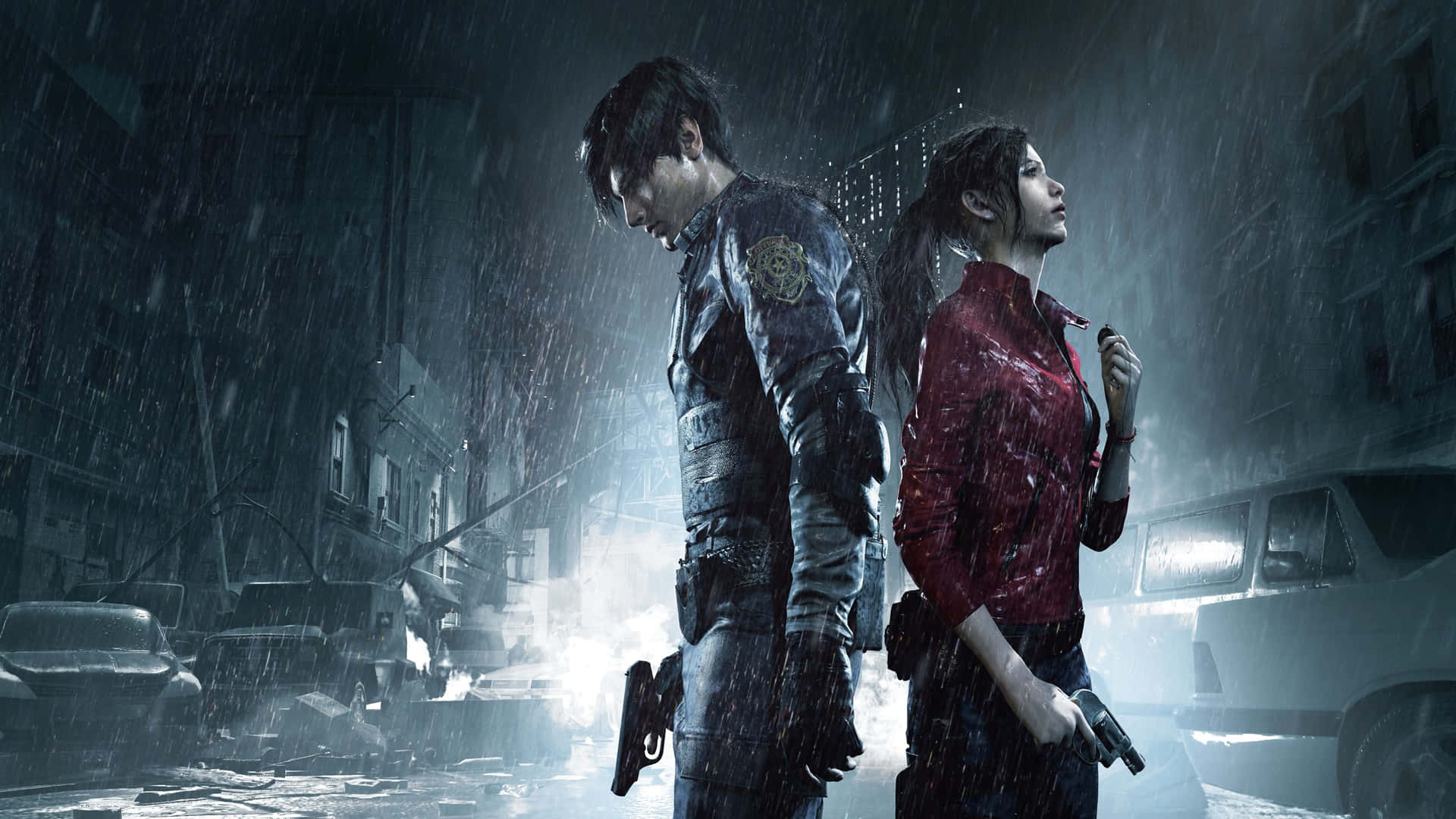 1920x1080 Resident Evil 2 Background Leon And Claire In The Rain Background