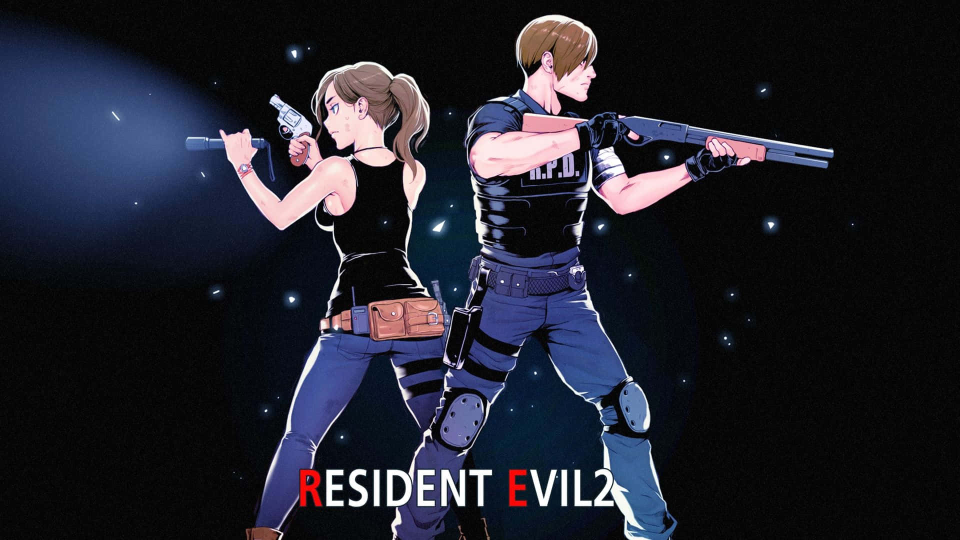 1920x1080 Resident Evil 2 baggrund Leon og Claire Drawing