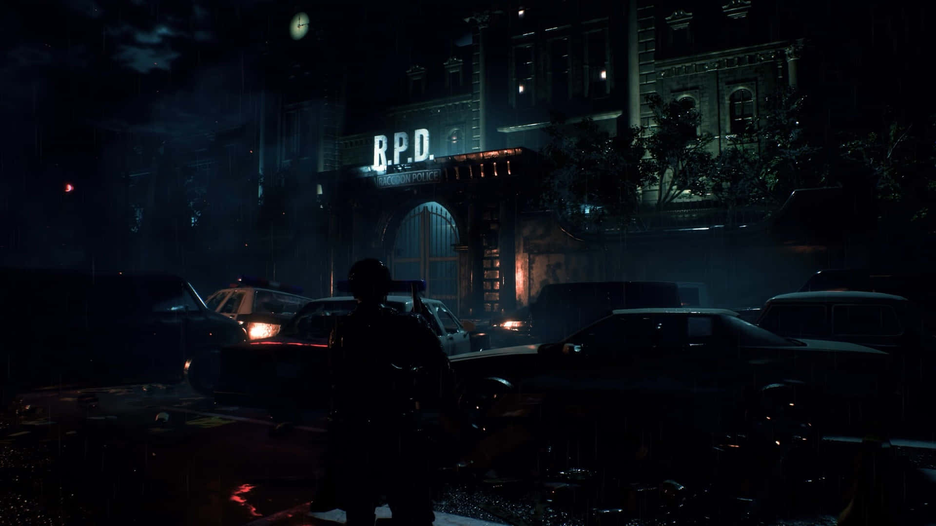 1920x1080 Resident Evil 2 Background Leon In Front Of RPD