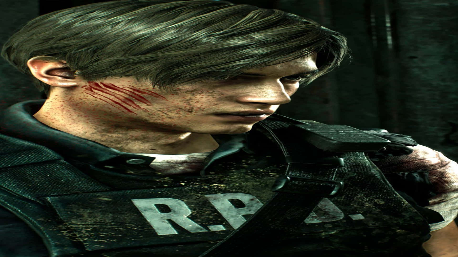 1920x1080 Resident Evil 2 Baggrund blodig Faced Leon