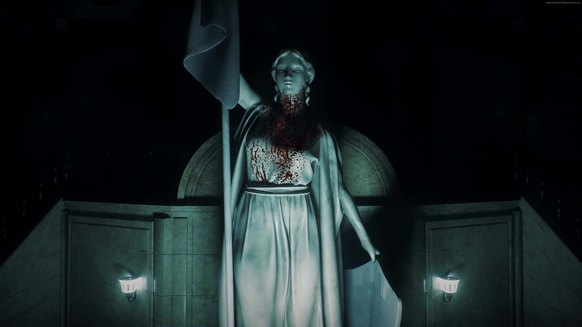 1920x1080resident Evil 2 Hintergrund Blutige Statue