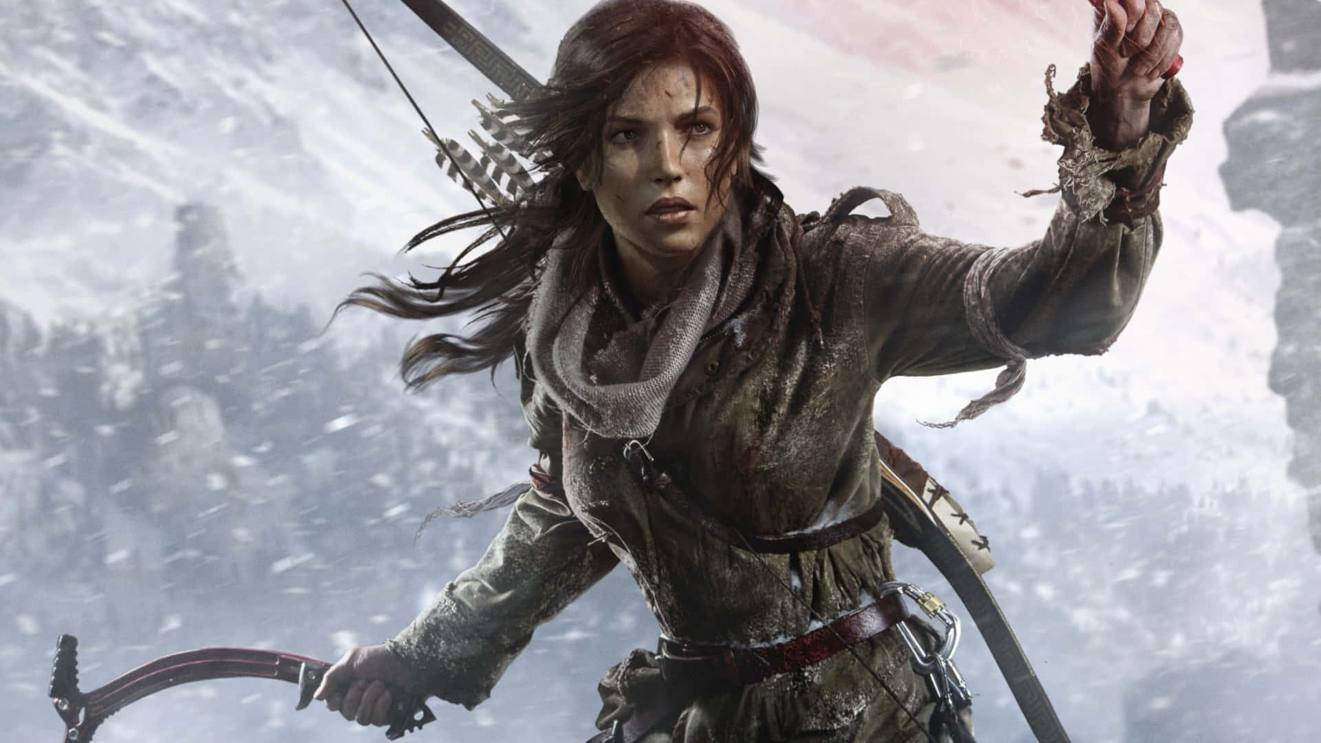 Lara Croft 1920x1080 Rise Of The Tomb Raider Zoom Snow Storm Background