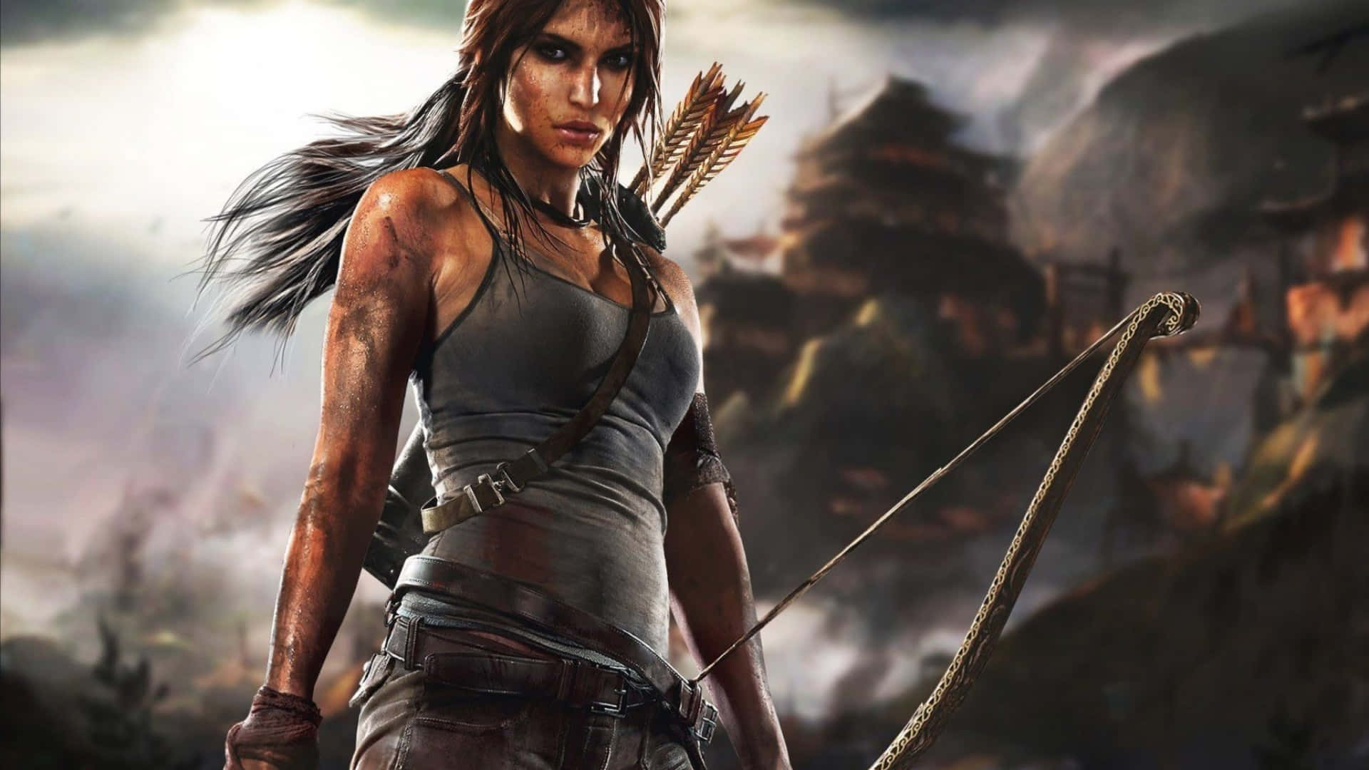 1920x1080rise Of The Tomb Raider Lara Croft Arco E Frecce Sfondo Sfocato