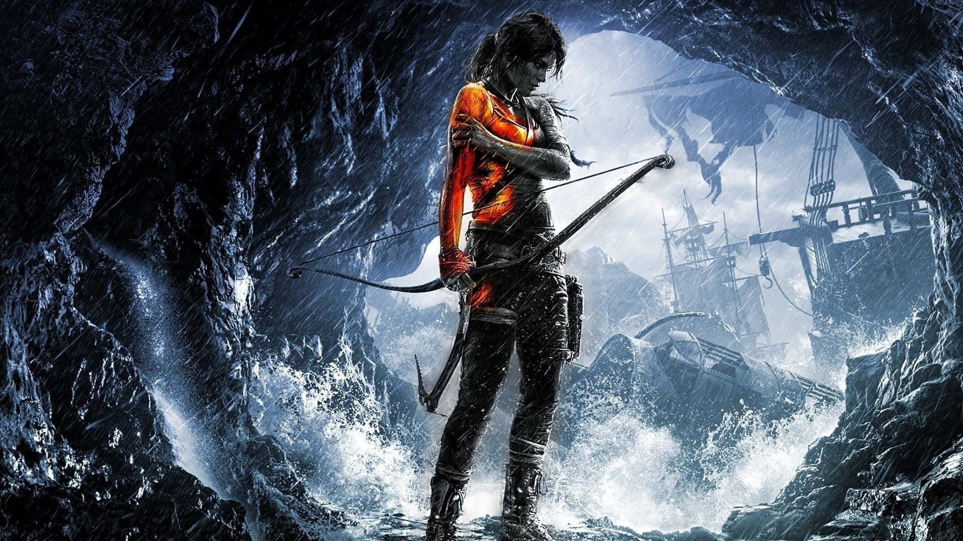 1920x1080 Rise Of The Tomb Raider Lara Croft Inside The Cave Battleship Background