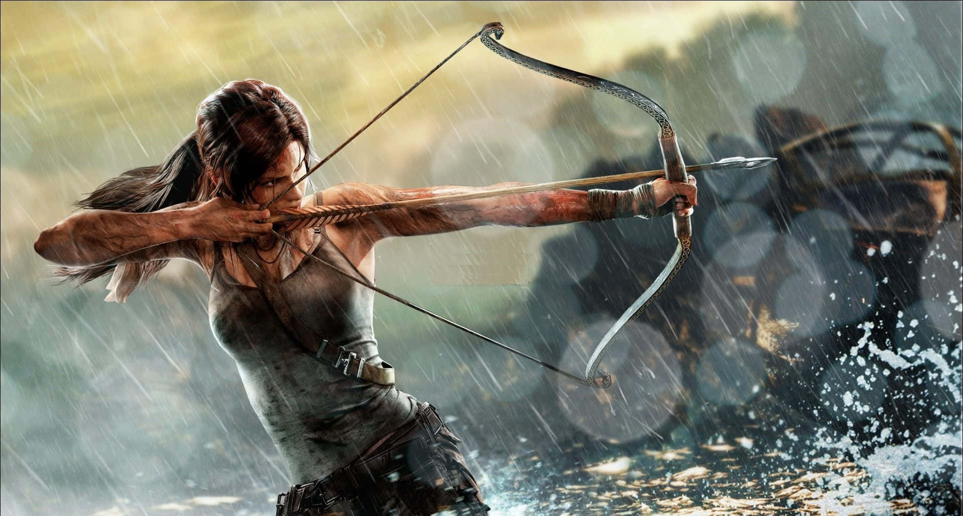 Lara Croft Doing Archery Training In The Middle Of The Rain 1920x1080 Rise Of The Tomb Raider Background