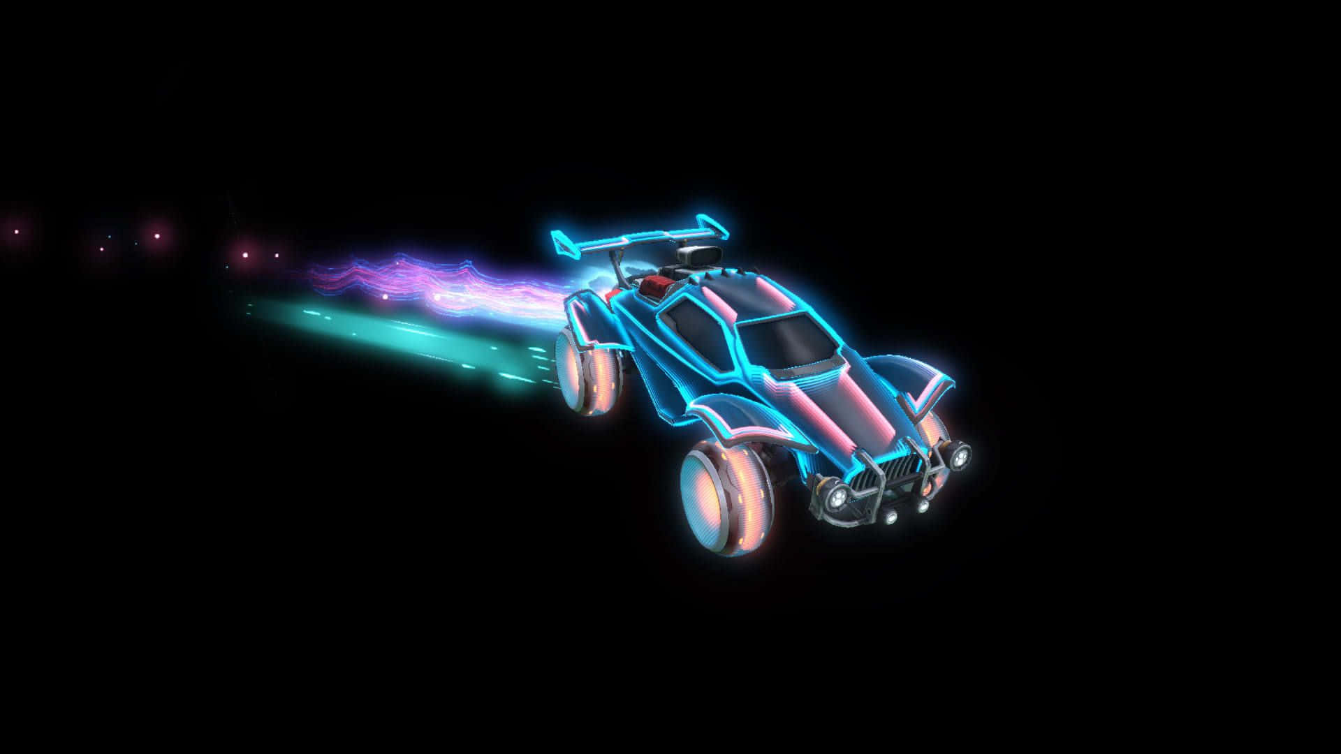 A Neon Car Is Flying Through The Dark