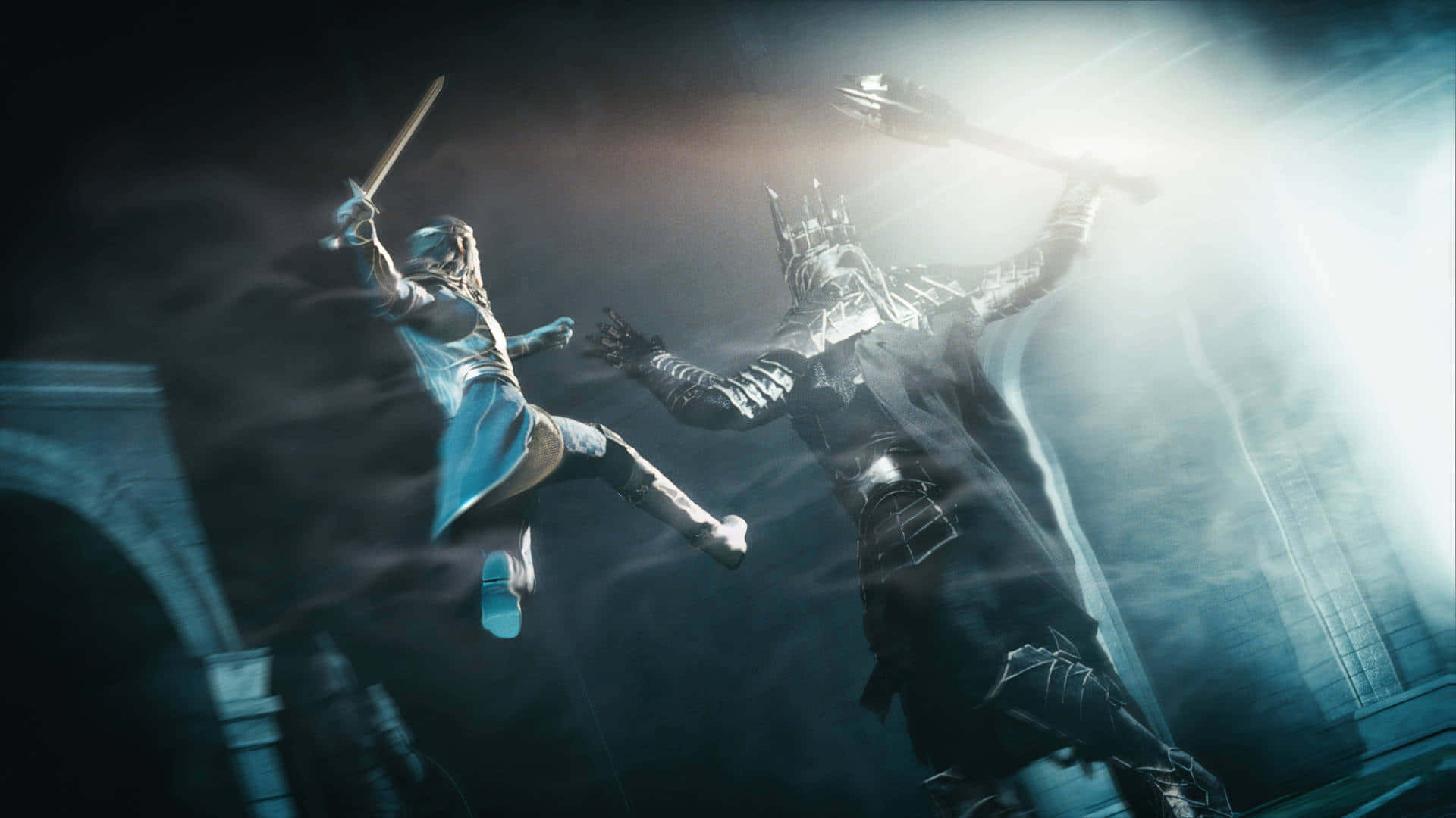 A Man Is Flying Over A Sword And A Woman